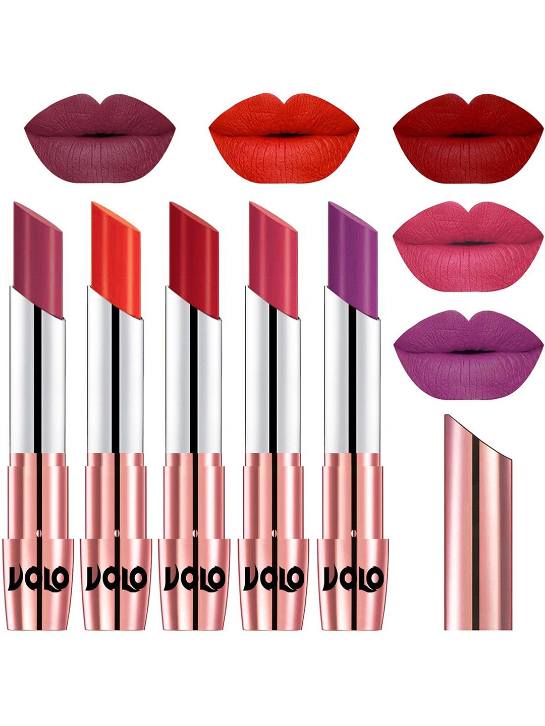 VOLO Set Of 5 Creme Matte Lipstick- Rose Pink 38-Coral 39-Tomato Red 40-Pink 41-Purple 48
VOLO Set Of 5 Creme Matte Lipstick- Rose Pink 38-Coral 39-Tomato Red 40-Pink 41-Purple 48