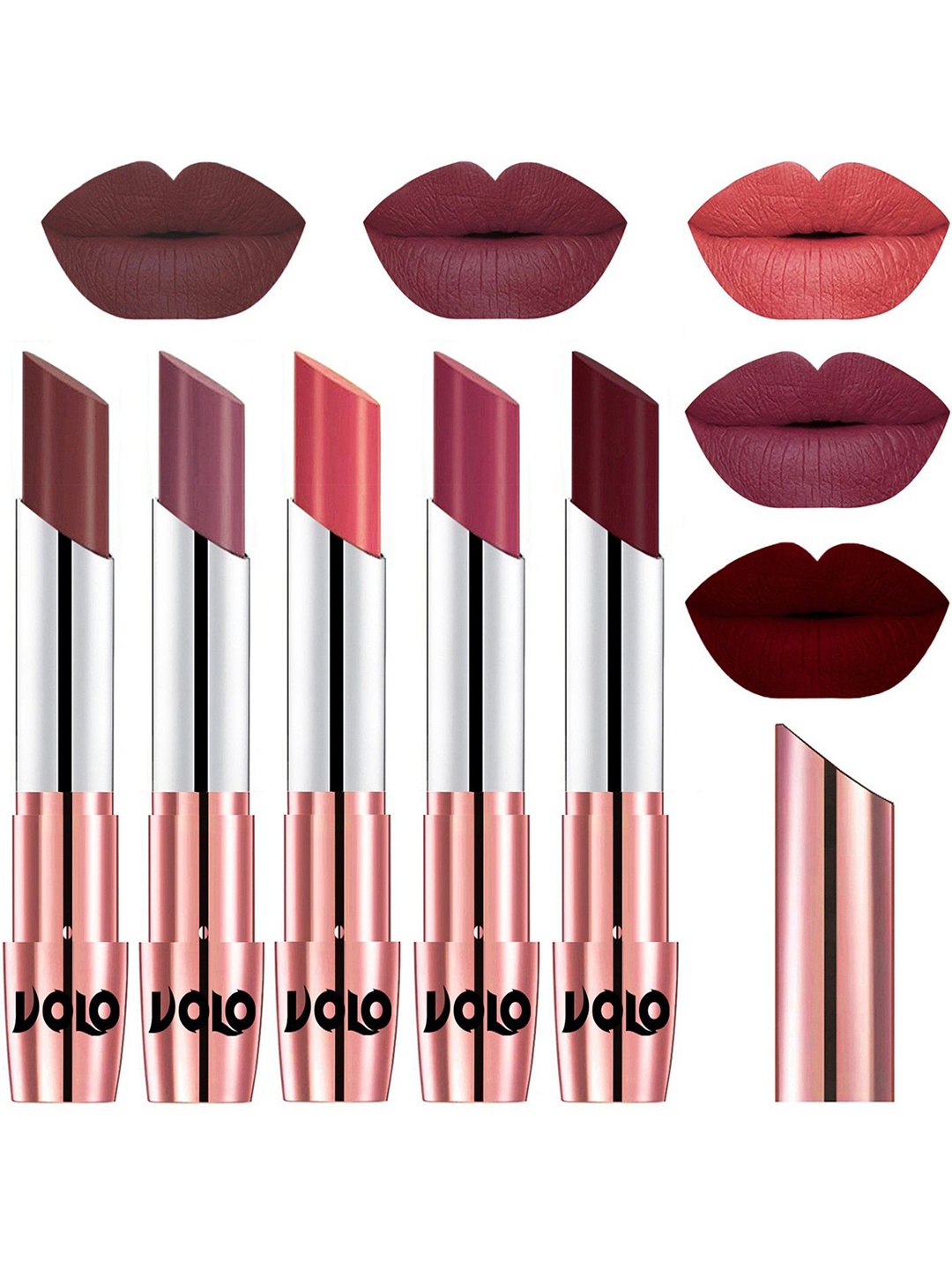 VOLO Set Of 5 Creme Matte Lipstick-Coffee 34-Plum 36-Dark Peach 37-Rose Pink 38-Maroon 42, Brown
VOLO Set Of 5 Creme Matte Lipstick-Coffee 34-Plum 36-Dark Peach 37-Rose Pink 38-Maroon 42, Brown