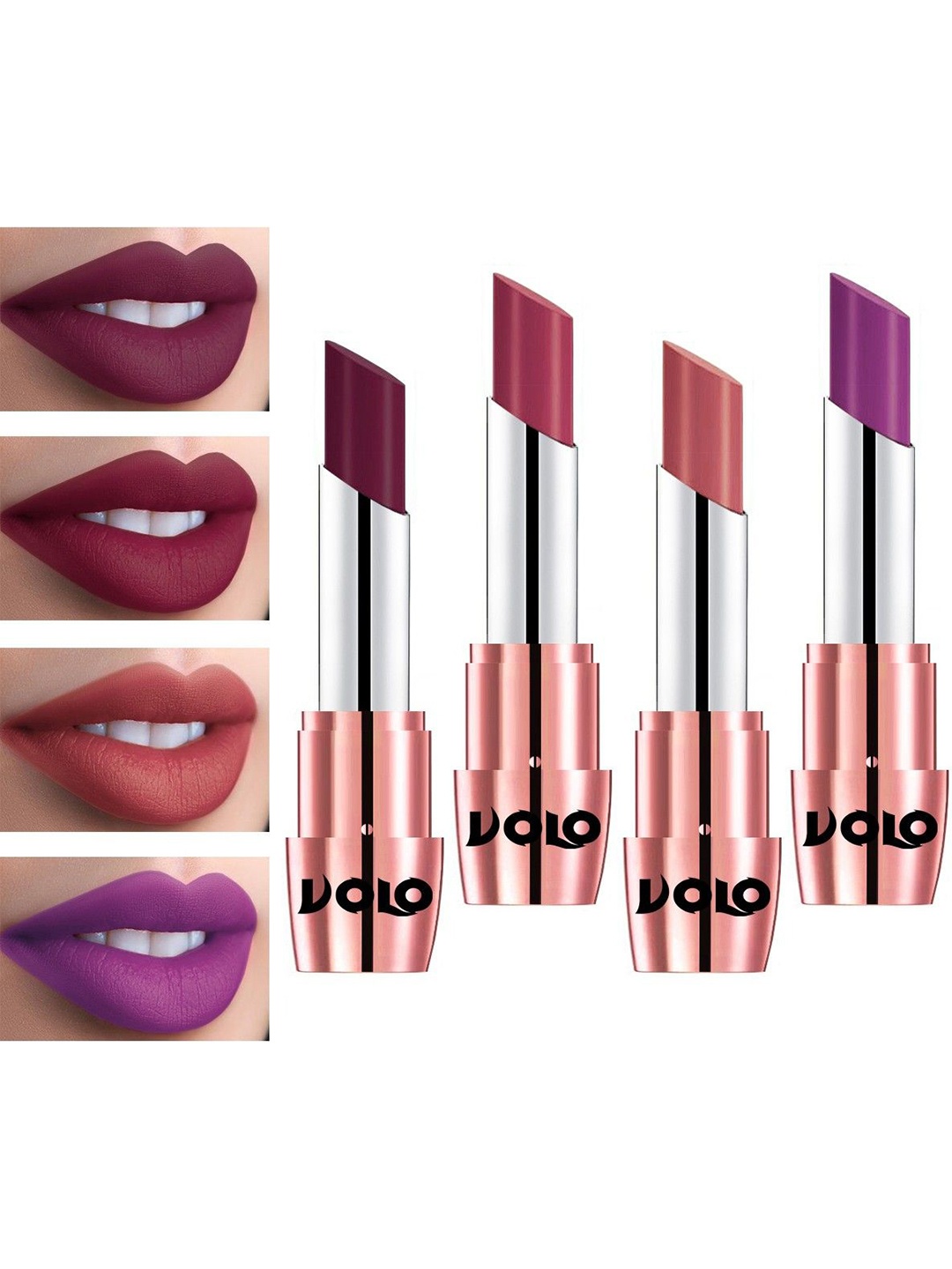 VOLO Set Of 4 Creme Matte Lipstick - 3.5g Each - Purple-Light Peach-Wine-Rose Pink, Multi
VOLO Set Of 4 Creme Matte Lipstick - 3.5g Each - Purple-Light Peach-Wine-Rose Pink, Multi