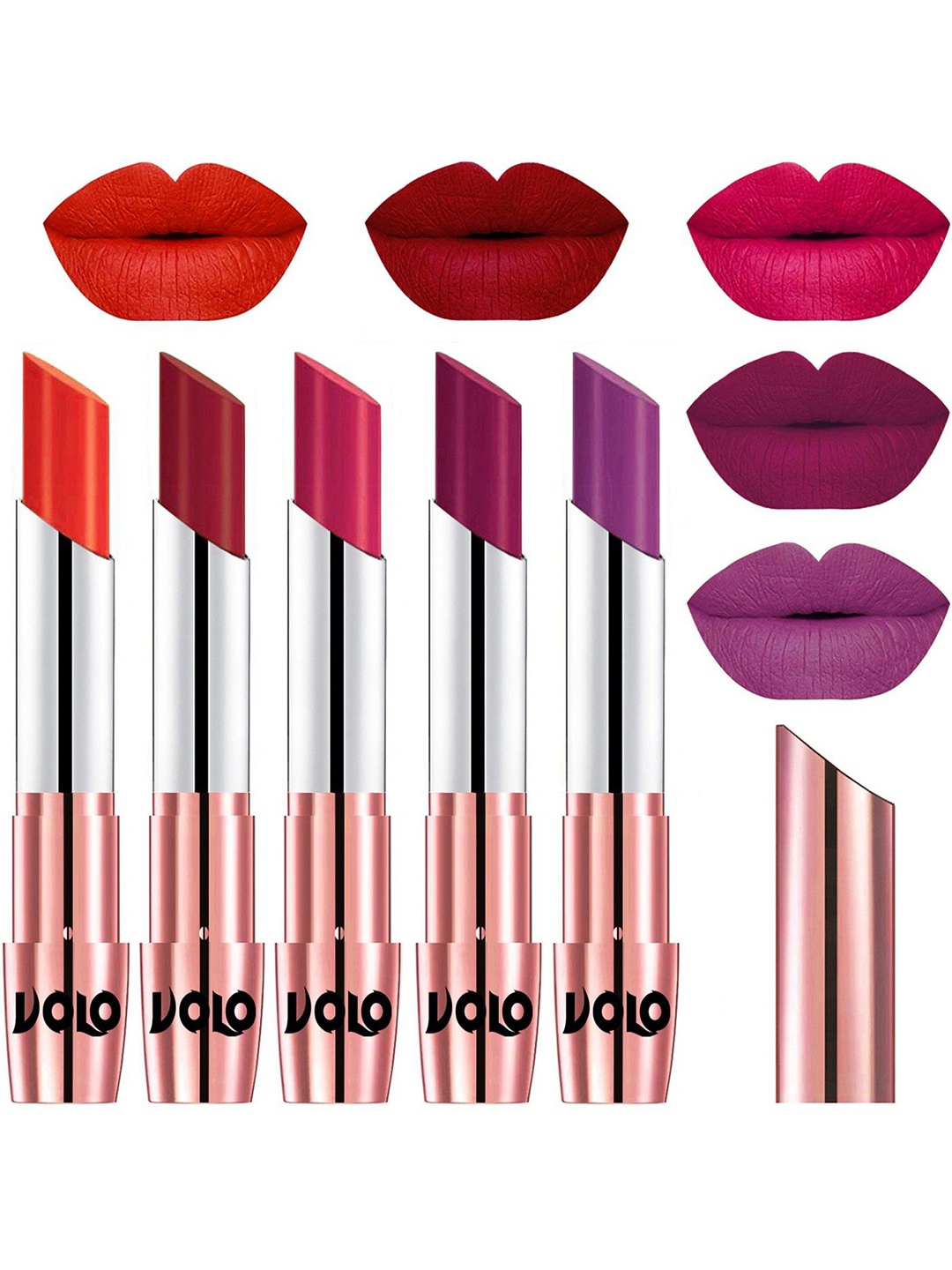 VOLO Set Of 5 Creme Matte Lipsticks - Coral 39-Red 43-Passion Pink 44-Magenta 45-Purple 48
VOLO Set Of 5 Creme Matte Lipsticks - Coral 39-Red 43-Passion Pink 44-Magenta 45-Purple 48