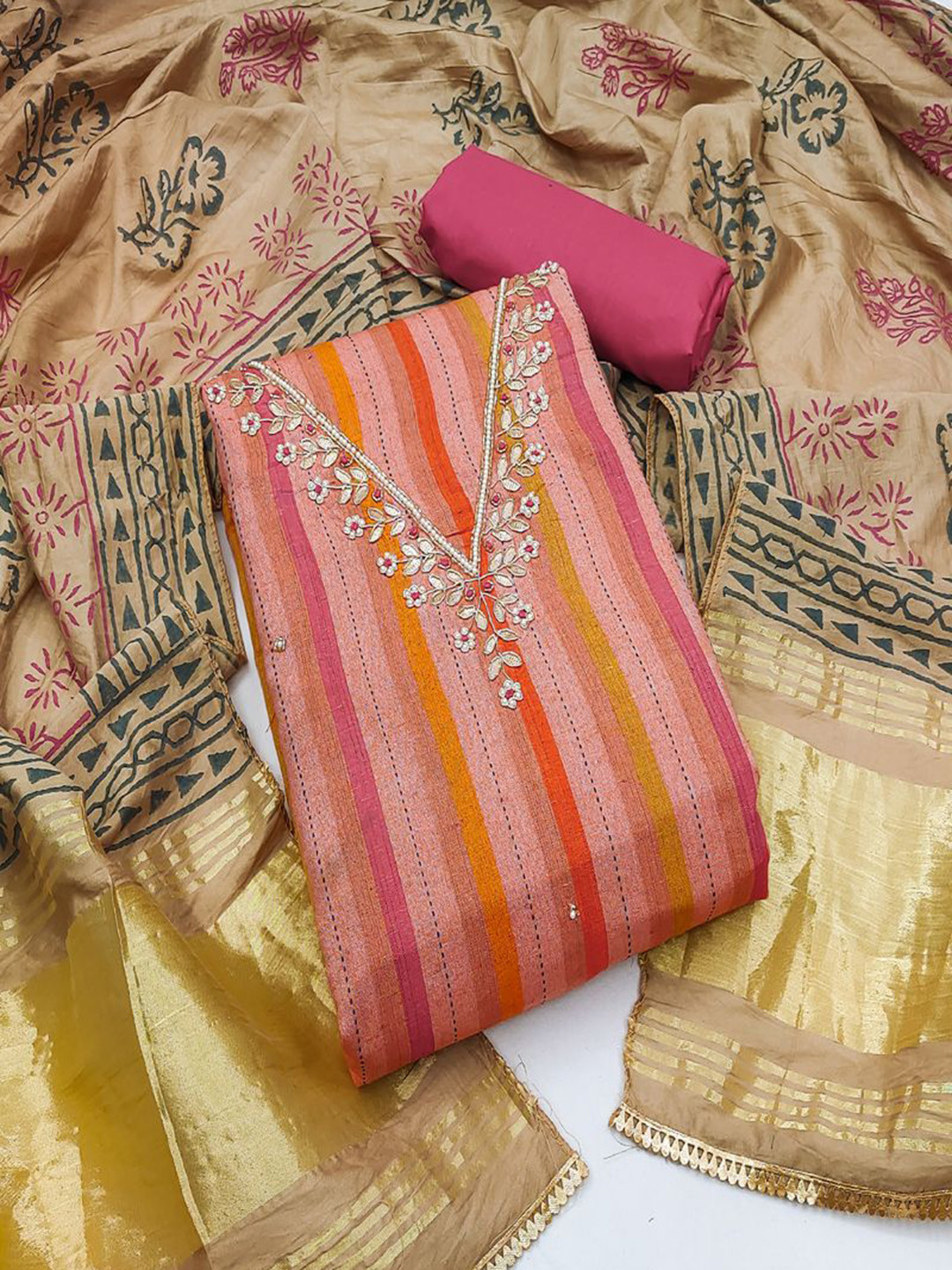 ASISA Embroidered Unstitched Dress Material, Peach 
ASISA Embroidered Unstitched Dress Material, Peach