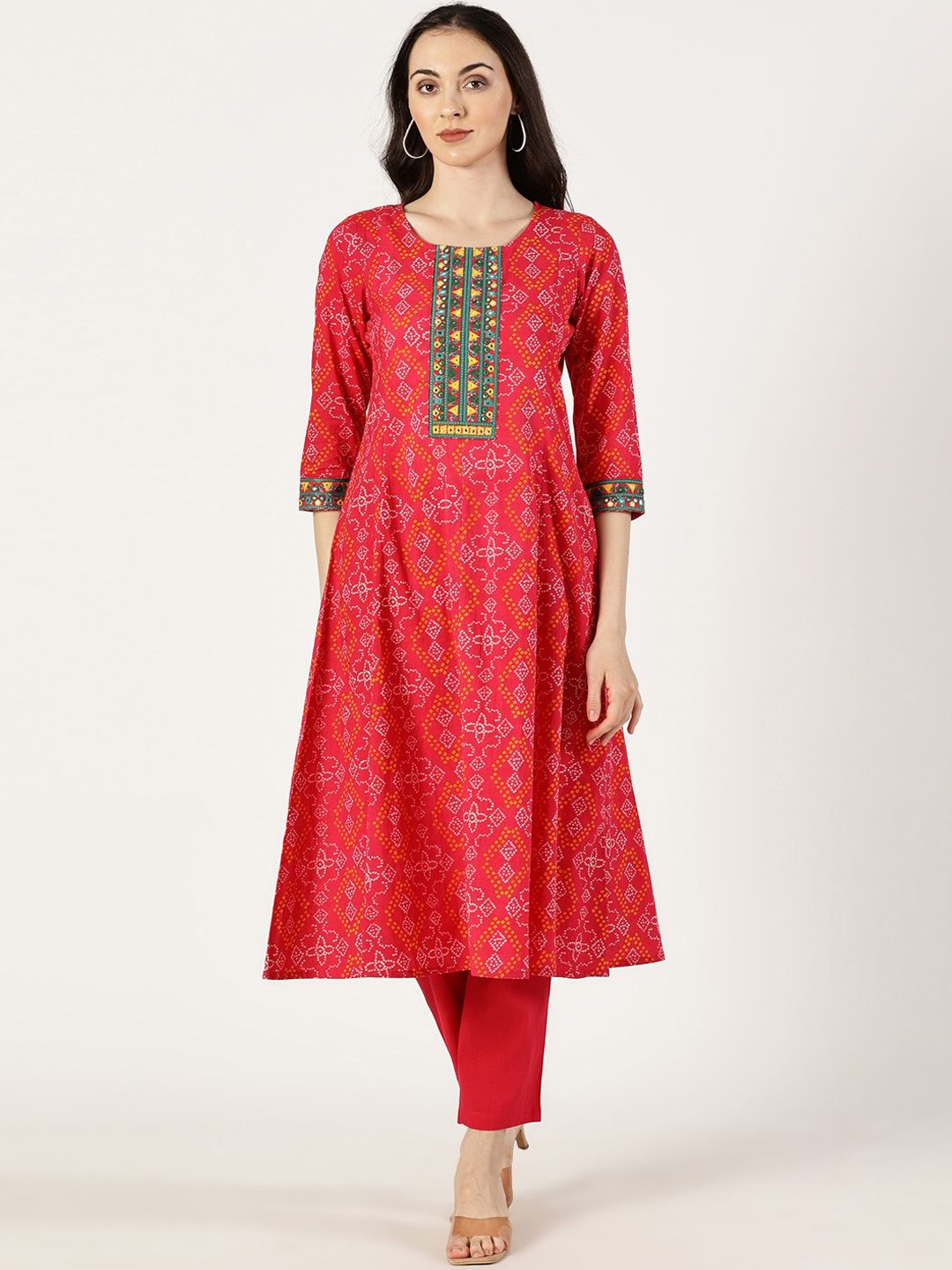 Saffron Threads Bandhani Printed Mirror Work Mandarin Collar Pure Cotton A-Line Kurta, Pink
Saffron Threads Bandhani Printed Mirror Work Mandarin Collar Pure Cotton A-Line Kurta, Pink