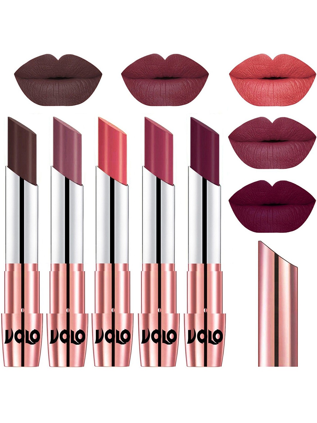 VOLO 5Pc Creme Matte Lipsticks -Chocolate 35-Plum 36- Dark Peach 37-Rose Pink 38-Wine 47
VOLO 5Pc Creme Matte Lipsticks -Chocolate 35-Plum 36- Dark Peach 37-Rose Pink 38-Wine 47