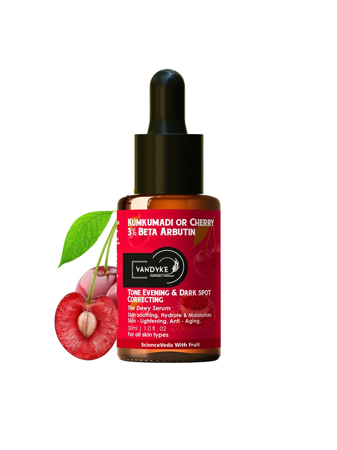 VANDYKE Kumkumadi Or Cherry 3% Beta Arbutin Tone Evening & Dark Spot Correcting Serum-30ml, Red
VANDYKE Kumkumadi Or Cherry 3% Beta Arbutin Tone Evening & Dark Spot Correcting Serum-30ml, Red