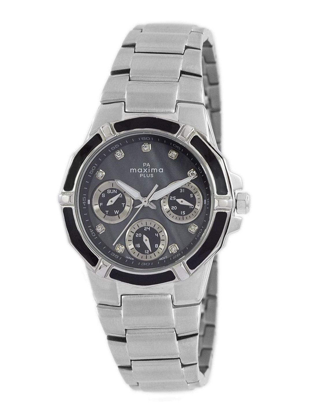 maxima Women Embellished Dial & Stainless Steel Straps Analogue Watch 46170CMLS, Black
maxima Women Embellished Dial & Stainless Steel Straps Analogue Watch 46170CMLS, Black