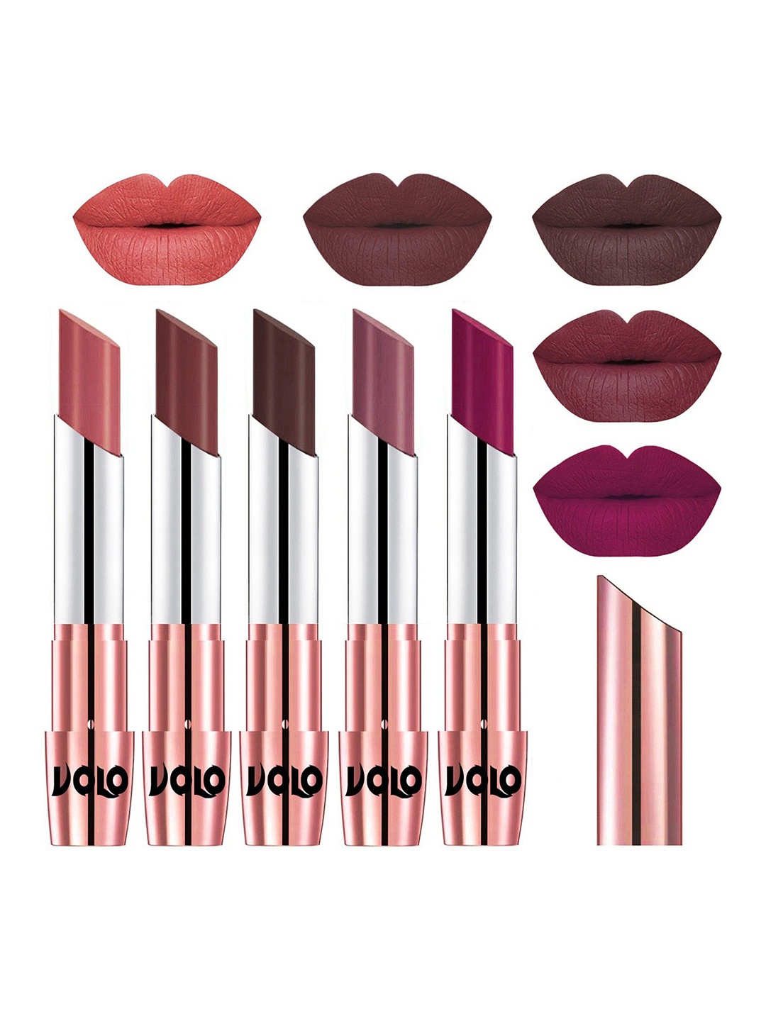 VOLO Set Of 5 Matte Lipsticks - Light Peach 32-Coffee 34-Chocolate 35-Plum 36, Magenta 45
VOLO Set Of 5 Matte Lipsticks - Light Peach 32-Coffee 34-Chocolate 35-Plum 36, Magenta 45