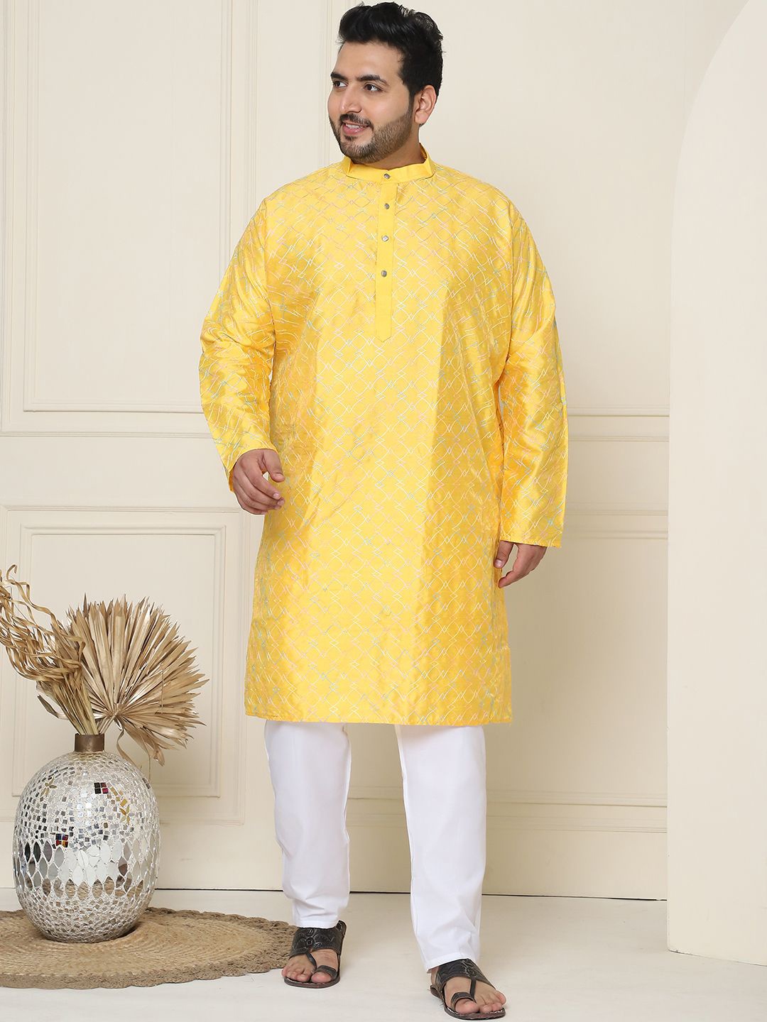 SOJANYA PLUS Geometric Embroidered Thread Work Silk Cotton Straight Kurta with Pyjamas, Mustard
SOJANYA PLUS Geometric Embroidered Thread Work Silk Cotton Straight Kurta with Pyjamas, Mustard