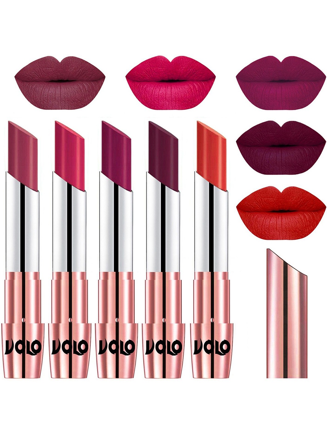 VOLO Set Of 5 Creme Matte Lipstick-3.5g Each-Rose Pink-Passion Pink-Magenta-Wine-Orange
VOLO Set Of 5 Creme Matte Lipstick-3.5g Each-Rose Pink-Passion Pink-Magenta-Wine-Orange