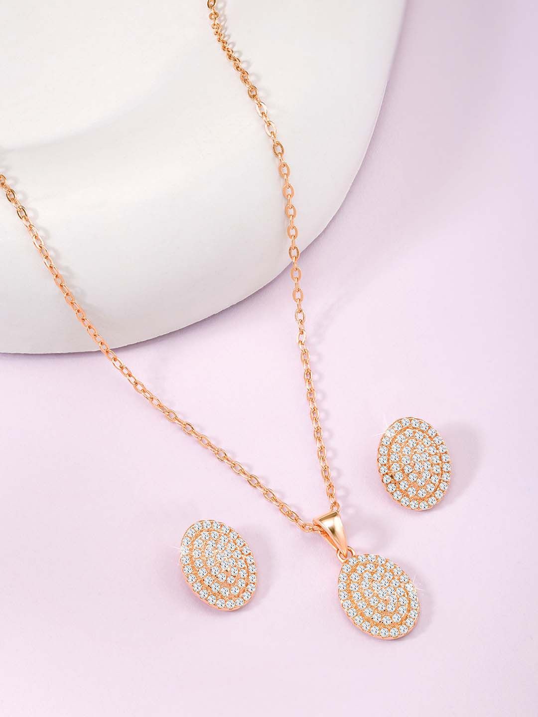 Silvora by Peora 925 Sterling Silver Rose Gold-Plated Cubic Zirconia-Studded Jewellery Set
Silvora by Peora 925 Sterling Silver Rose Gold-Plated Cubic Zirconia-Studded Jewellery Set