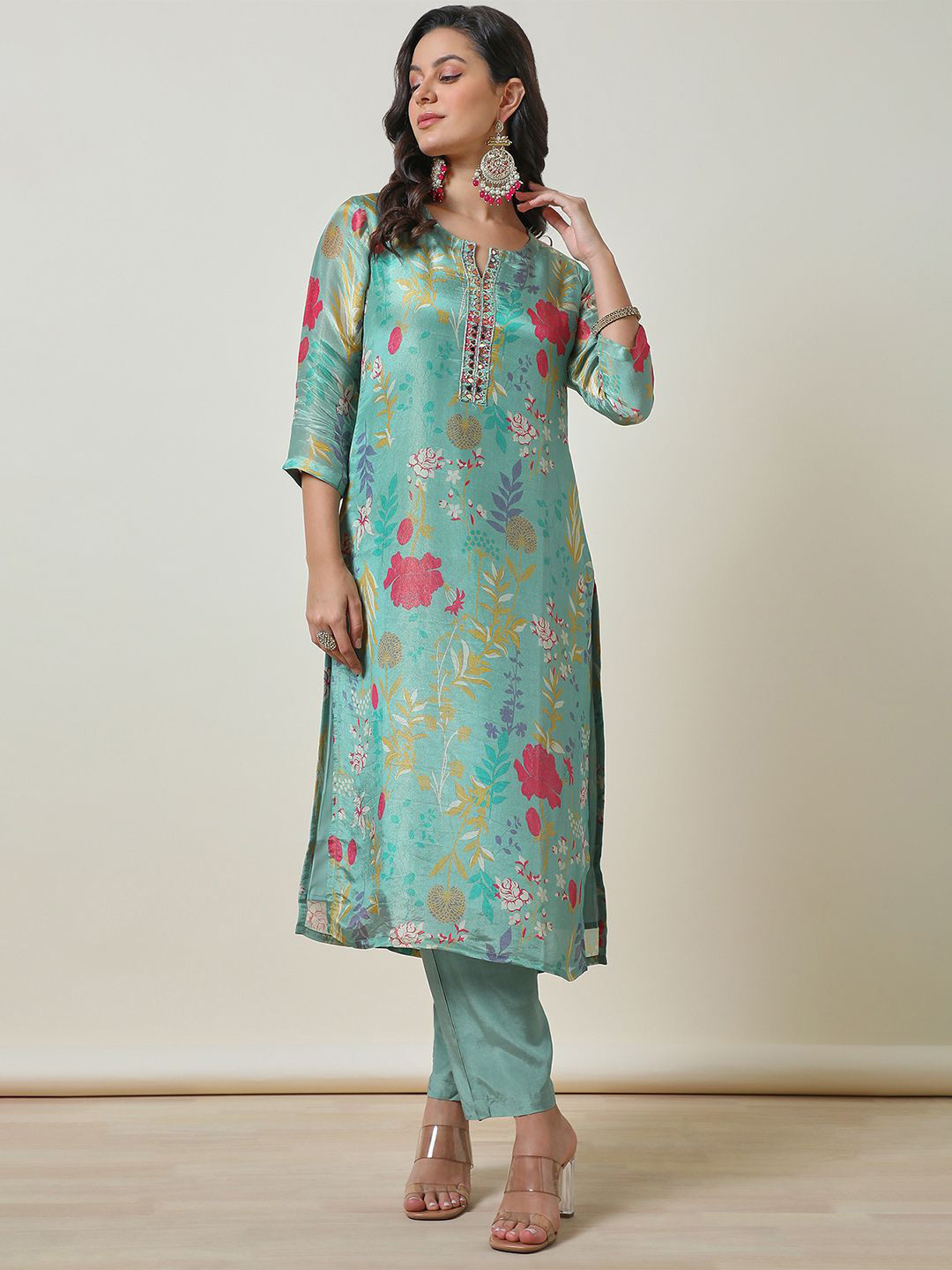 Soch Turquoise Blue Floral Printed Mirror Work Yoke Design Straight Kurta With Trousers
Soch Turquoise Blue Floral Printed Mirror Work Yoke Design Straight Kurta With Trousers