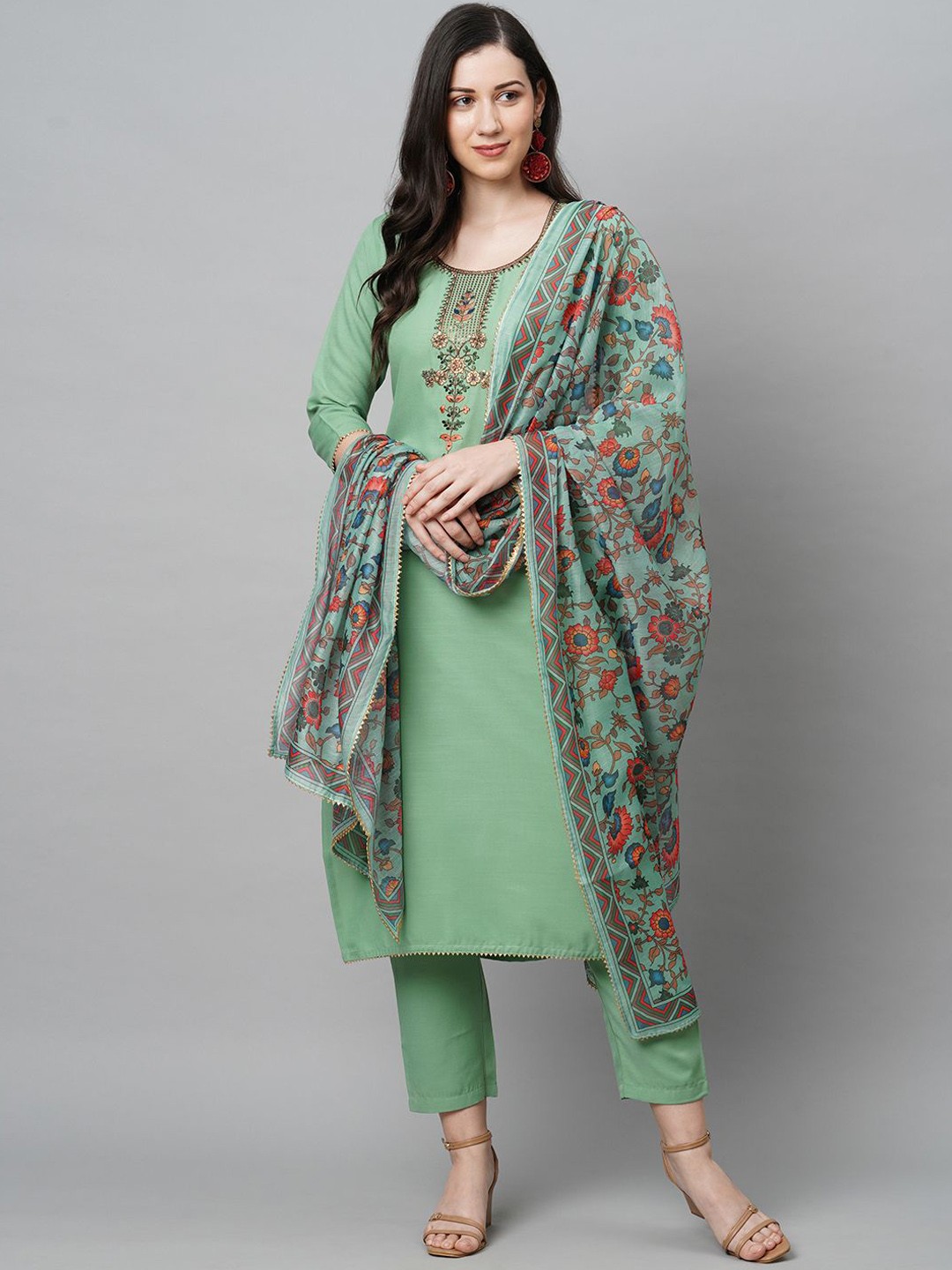 KALINI Ethnic Motifs Embroidered Yoke Design Thread Work Kurta With Trousers & Dupatta, Green
KALINI Ethnic Motifs Embroidered Yoke Design Thread Work Kurta With Trousers & Dupatta, Green