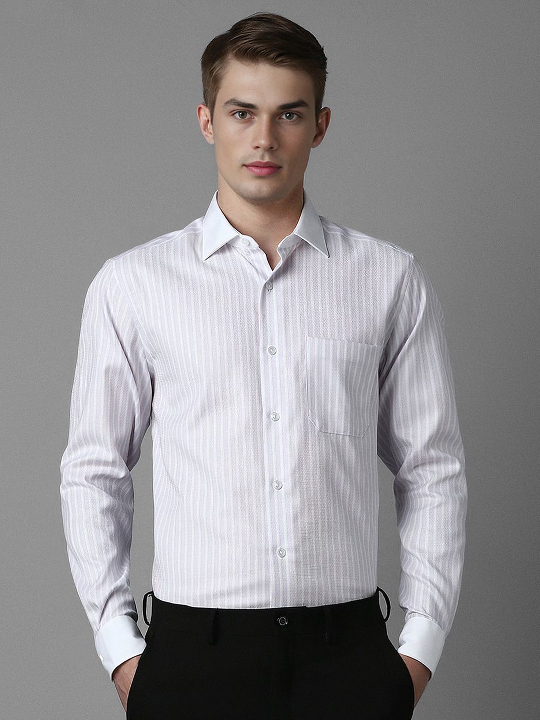 Louis Philippe Men Classic Spread Collar Vertical Striped Cotton Formal Shirt, Lavender
Louis Philippe Men Classic Spread Collar Vertical Striped Cotton Formal Shirt, Lavender