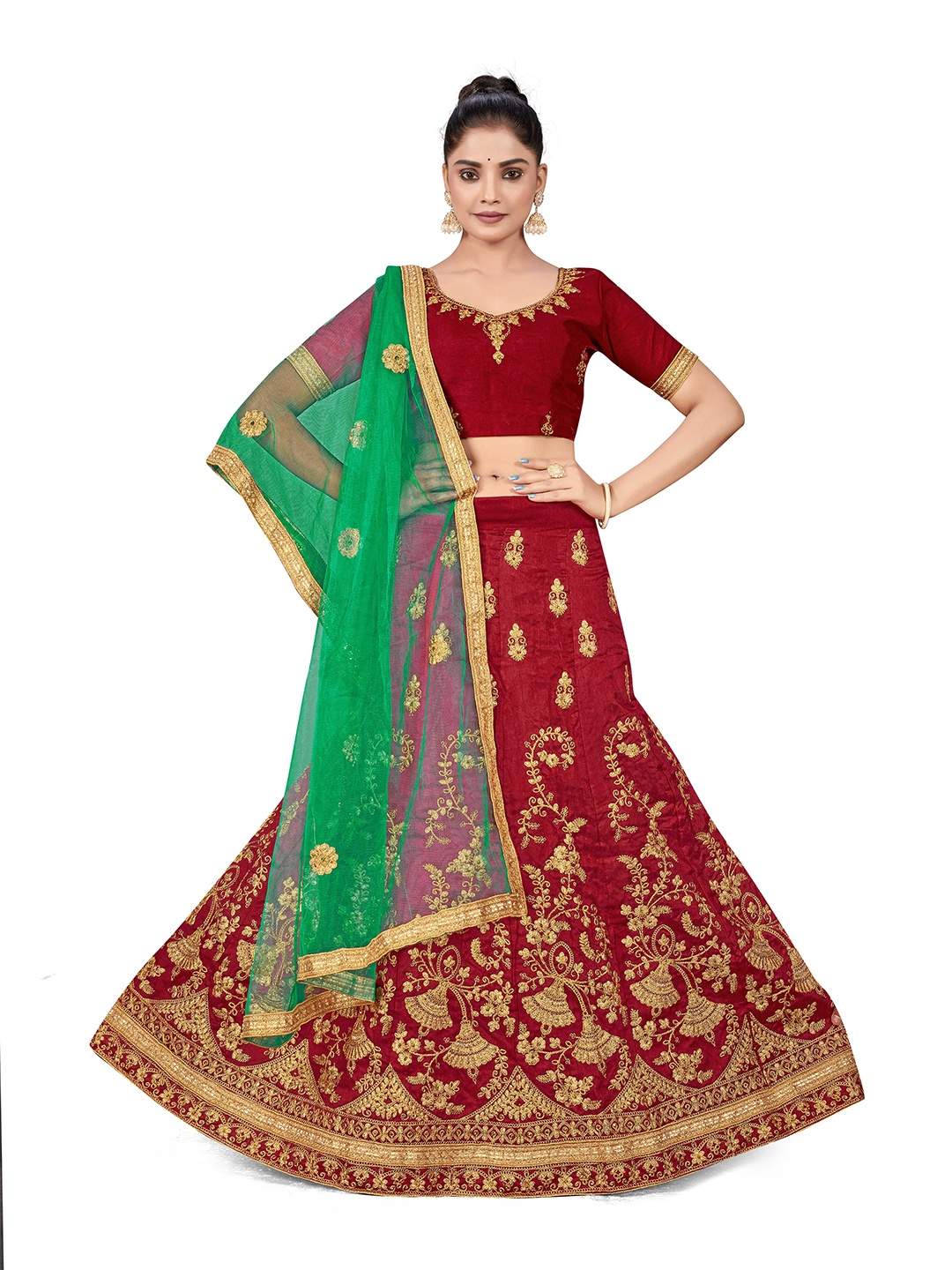 Maroosh Embroidered Thread Work Semi-Stitched Lehenga & Unstitched Blouse With Dupatta, Maroon
Maroosh Embroidered Thread Work Semi-Stitched Lehenga & Unstitched Blouse With Dupatta, Maroon