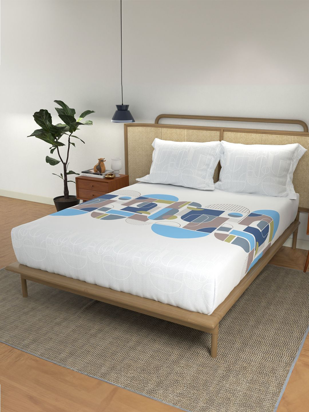 URBAN SPACE White & Blue Geometric Printed 144 TC Cotton Queen Bedsheet & 2 Pillow Covers
URBAN SPACE White & Blue Geometric Printed 144 TC Cotton Queen Bedsheet & 2 Pillow Covers