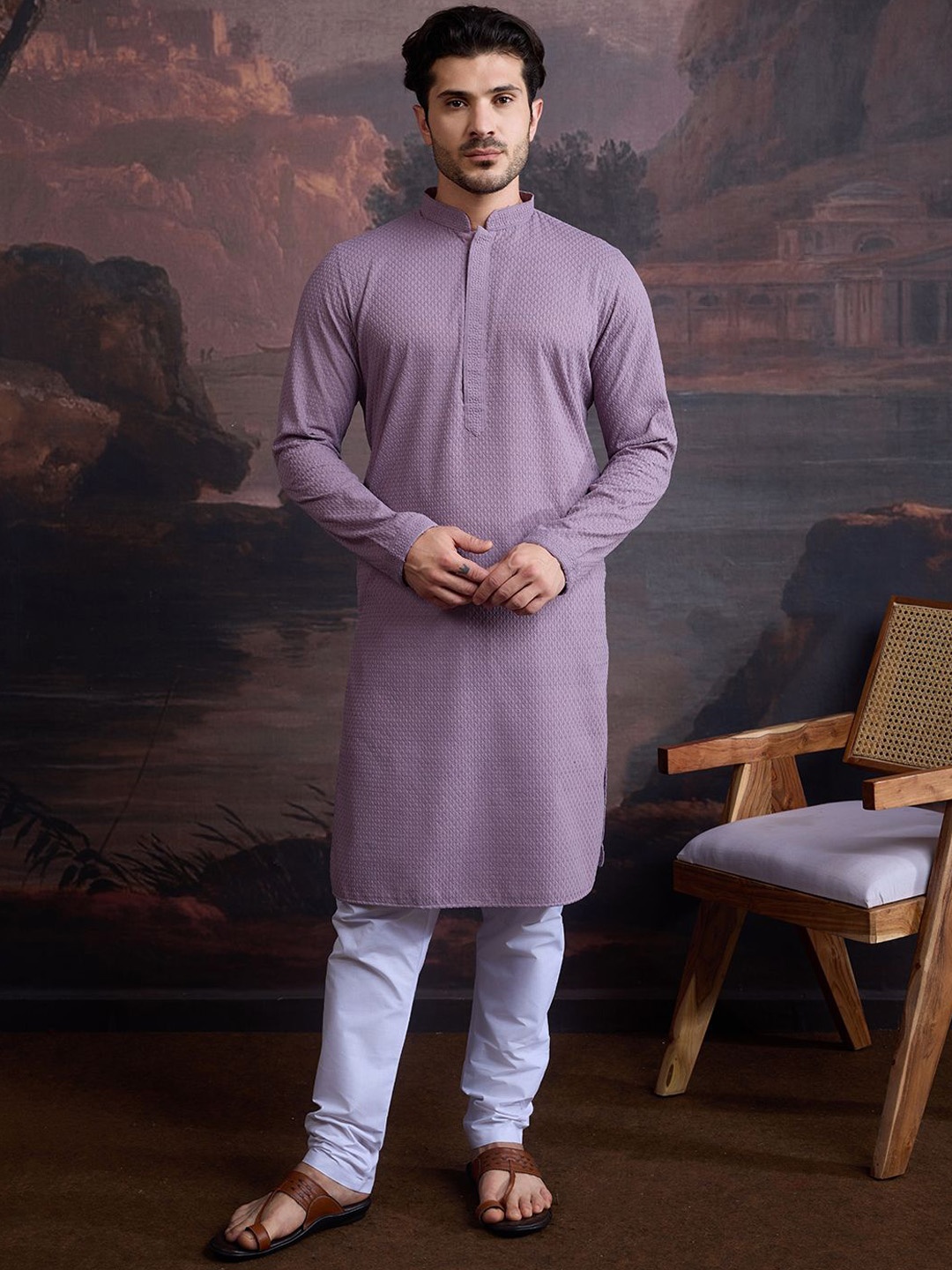 House of Pataudi Ethnic Motifs Embroidered Mandarin Collar Straight Kurta With Pyjamas, Purple
House of Pataudi Ethnic Motifs Embroidered Mandarin Collar Straight Kurta With Pyjamas, Purple