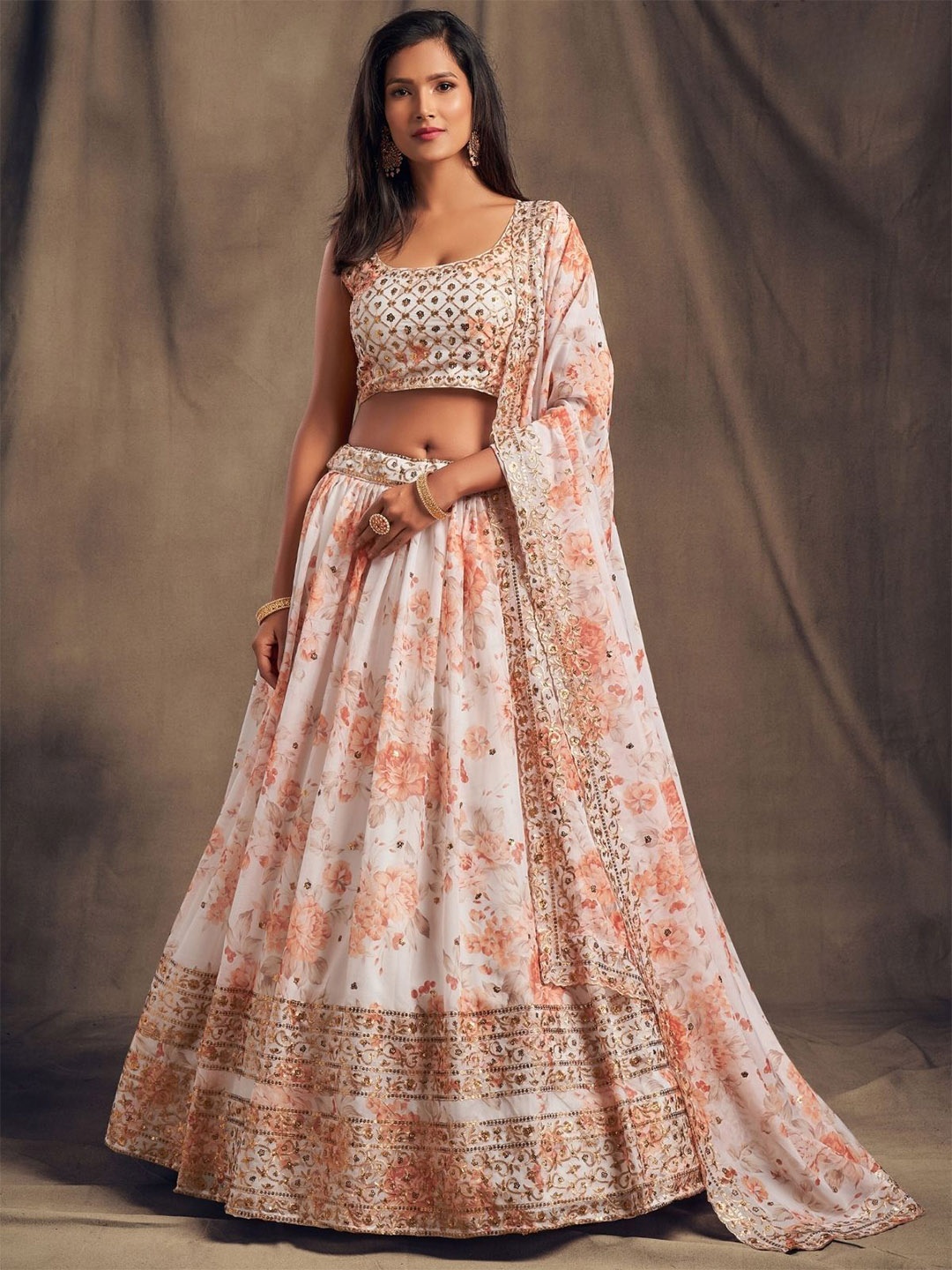 ODETTE Floral Embellished Sequinned Organza Semi-Stitched Lehenga & Blouse With Dupatta, White
ODETTE Floral Embellished Sequinned Organza Semi-Stitched Lehenga & Blouse With Dupatta, White