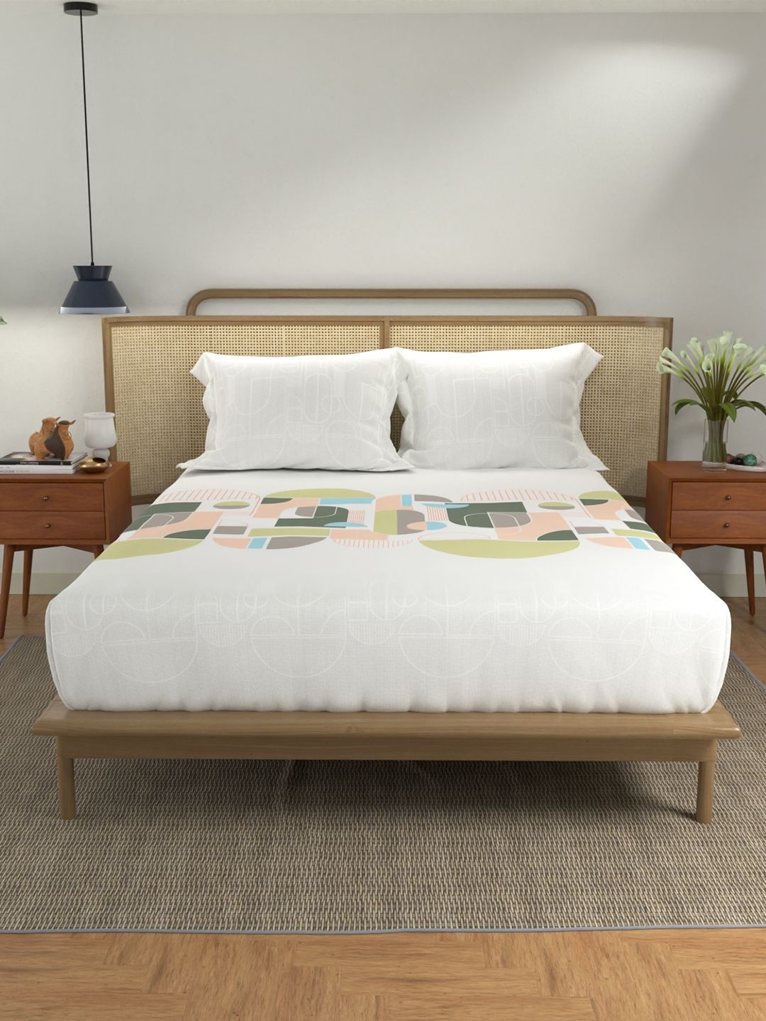 URBAN SPACE White & Green Geometric Cotton 144 TC Queen Bedsheet with 2 Pillow Covers
URBAN SPACE White & Green Geometric Cotton 144 TC Queen Bedsheet with 2 Pillow Covers
