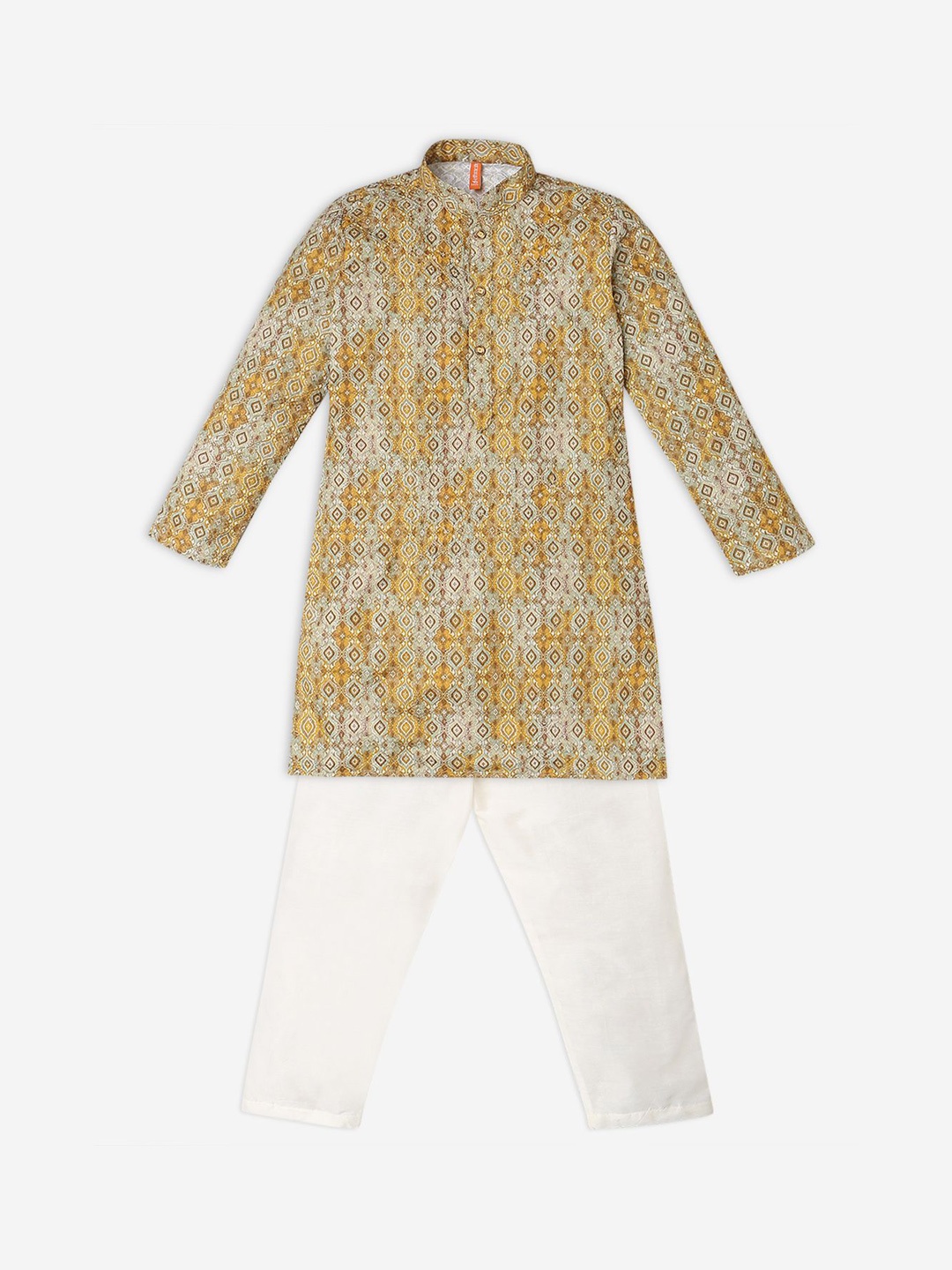 Ethnicity Boys Ethnic Motifs Printed Mandarin Collar Straight Kurta with Trousers, Yellow
Ethnicity Boys Ethnic Motifs Printed Mandarin Collar Straight Kurta with Trousers, Yellow