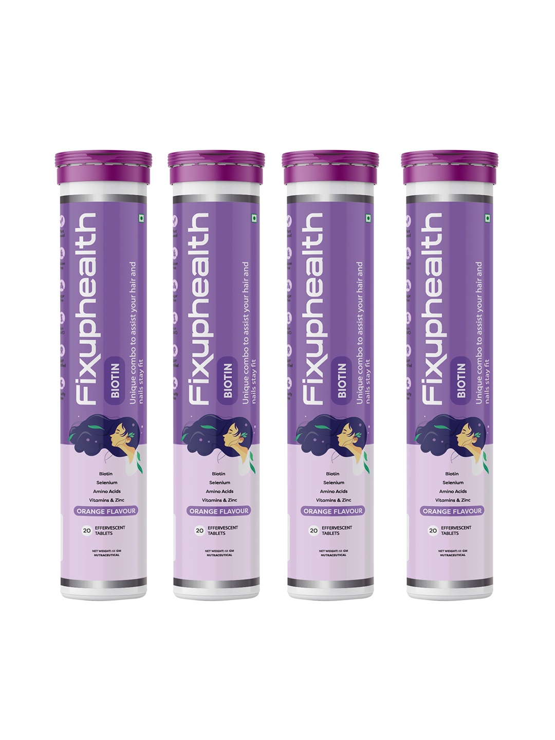 Fixuphealth Set Of 4 Biotin Selenium Amino Acids Tablets-Orange Flavour-20 Tablets Each, Purple
Fixuphealth Set Of 4 Biotin Selenium Amino Acids Tablets-Orange Flavour-20 Tablets Each, Purple