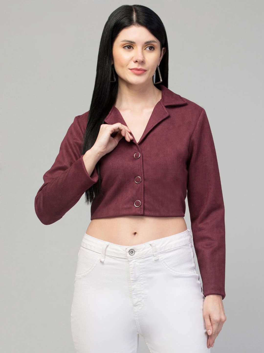 GalaxyTrendz Notched Lapel Collar Single Breasted Velvet Comfort-Fit Cropped Casual Blazer, Burgundy
GalaxyTrendz Notched Lapel Collar Single Breasted Velvet Comfort-Fit Cropped Casual Blazer, Burgundy