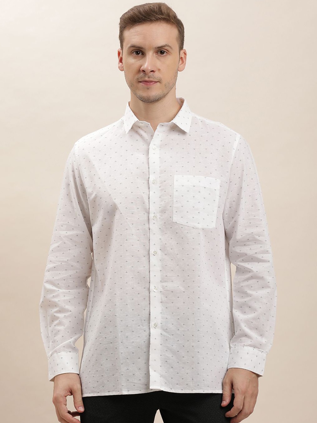 Turtle Men Classic Spread Collar Micro Ditsy Printed Cotton Linen Formal Shirt, White
Turtle Men Classic Spread Collar Micro Ditsy Printed Cotton Linen Formal Shirt, White