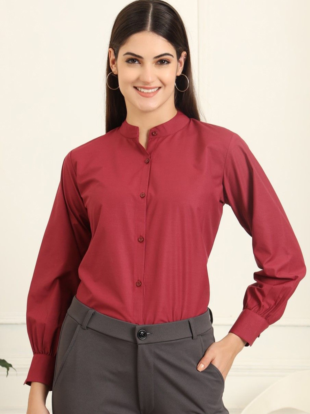 FITHUB Women Comfort Mandarin Collar Solid Polycotton Slim Fit Formal Shirt, Maroon
FITHUB Women Comfort Mandarin Collar Solid Polycotton Slim Fit Formal Shirt, Maroon