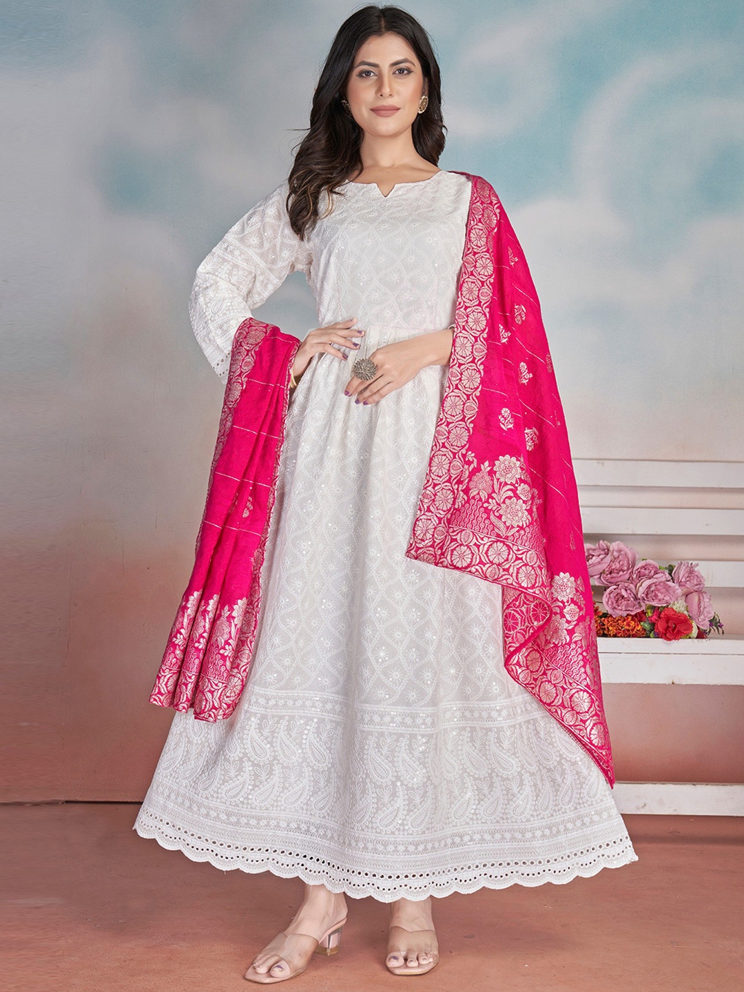 ZIRVI Women Embroidered Regular Chikankari Pure Cotton Kurta with Palazzos & With Dupatta, White
ZIRVI Women Embroidered Regular Chikankari Pure Cotton Kurta with Palazzos & With Dupatta, White