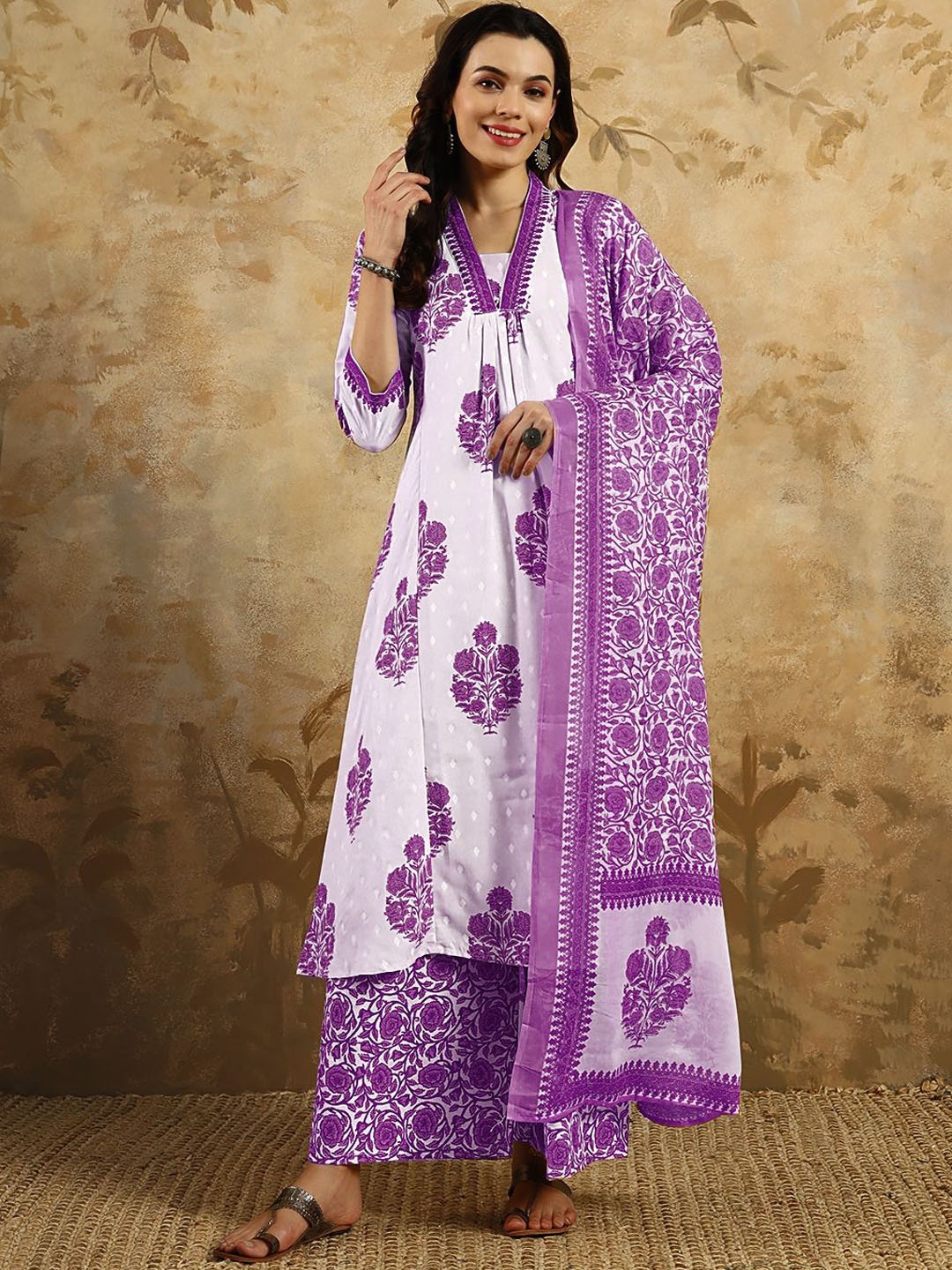 KALINI Women Floral Printed Regular Pure Cotton Kurta with Trousers & With Dupatta, Violet
KALINI Women Floral Printed Regular Pure Cotton Kurta with Trousers & With Dupatta, Violet