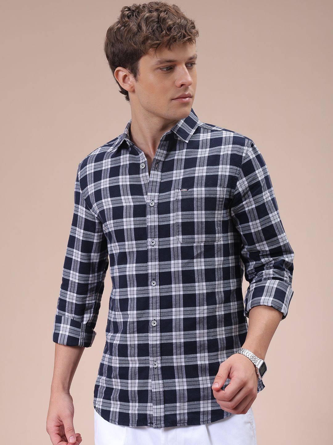 The Indian Garage Co Men Spread Collar Checked Cotton Slim Fit Casual Shirt, Navy blue
The Indian Garage Co Men Spread Collar Checked Cotton Slim Fit Casual Shirt, Navy blue