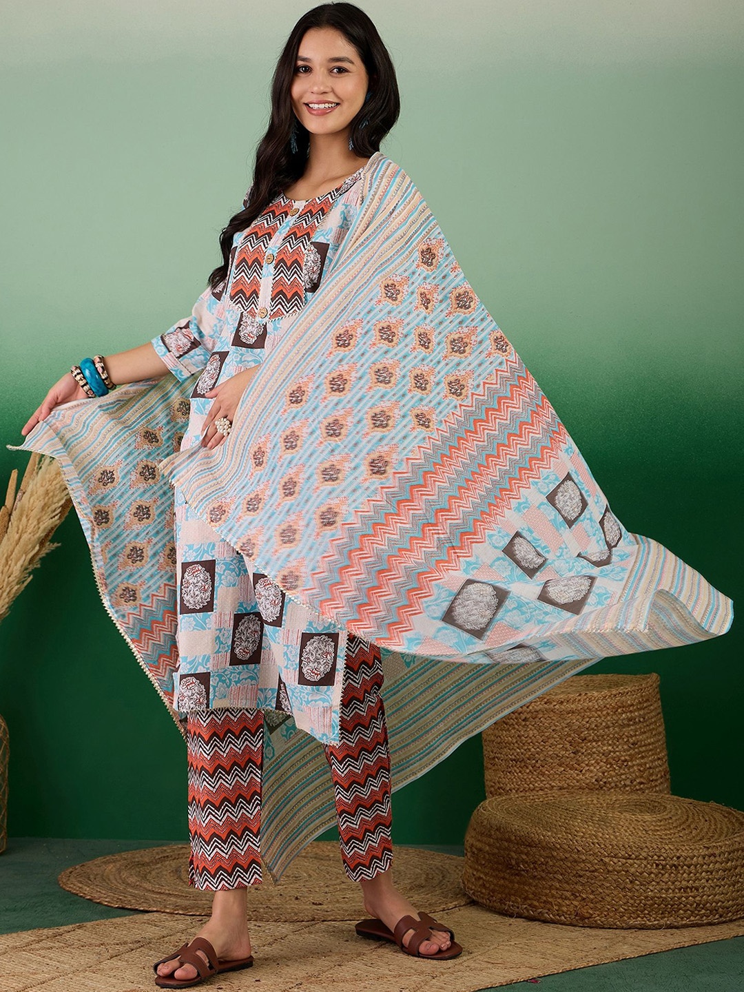 SAHASIKA Ethnic Motifs Printed Gotta Patti Pure Cotton Kurta with Trousers & Dupatta, Blue
SAHASIKA Ethnic Motifs Printed Gotta Patti Pure Cotton Kurta with Trousers & Dupatta, Blue