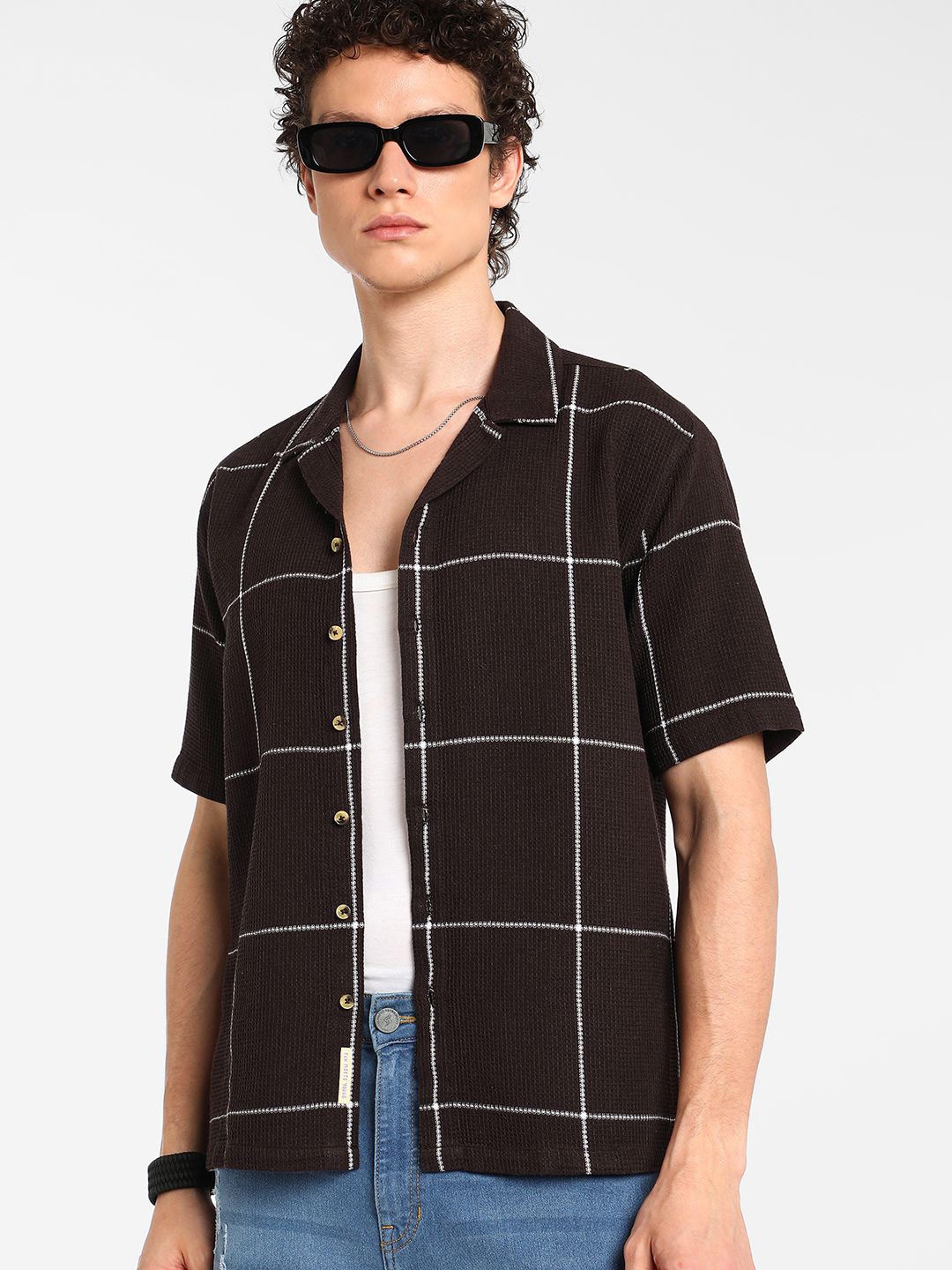 Campus Sutra Men Comfort Cuban Collar Windowpane Checked Cotton Oversized Casual Shirt, Brown
Campus Sutra Men Comfort Cuban Collar Windowpane Checked Cotton Oversized Casual Shirt, Brown