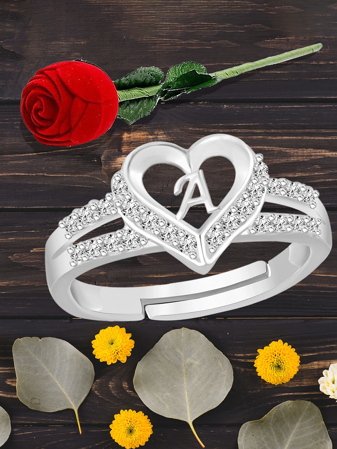 Heer Collection Silver Plated American Diamond Studded Alphabet A Adjustable Finger Ring
Heer Collection Silver Plated American Diamond Studded Alphabet A Adjustable Finger Ring