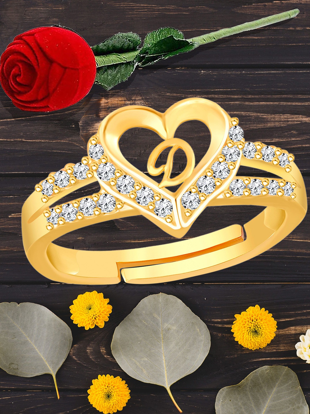Heer Collection Gold-Plated American Diamond Studded Alphabet D Adjustable Finger Ring
Heer Collection Gold-Plated American Diamond Studded Alphabet D Adjustable Finger Ring