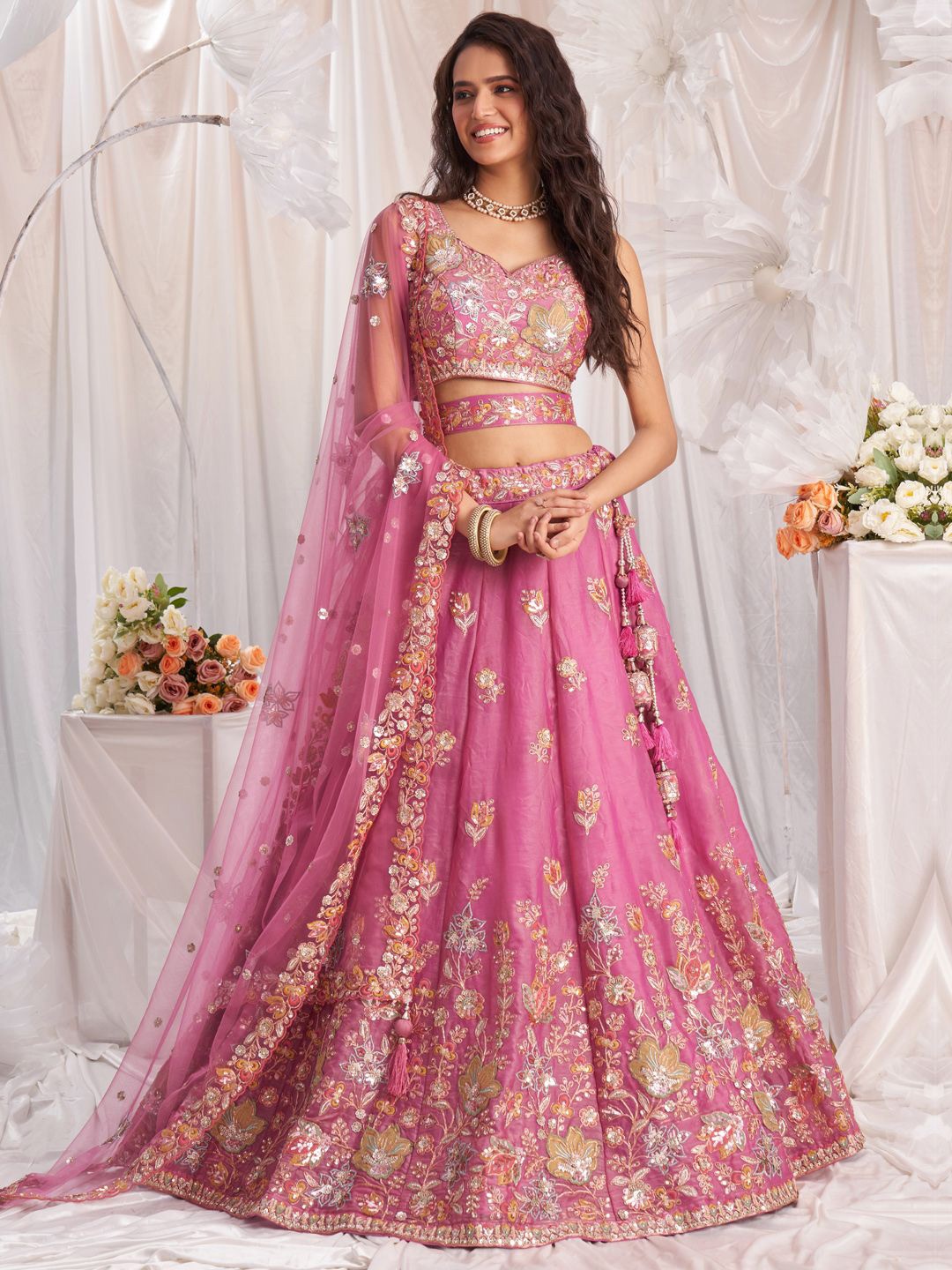 panchhi Floral Embroidered Organza Semi-Stitched Lehenga & Unstitched Blouse With Dupatta, Pink
panchhi Floral Embroidered Organza Semi-Stitched Lehenga & Unstitched Blouse With Dupatta, Pink