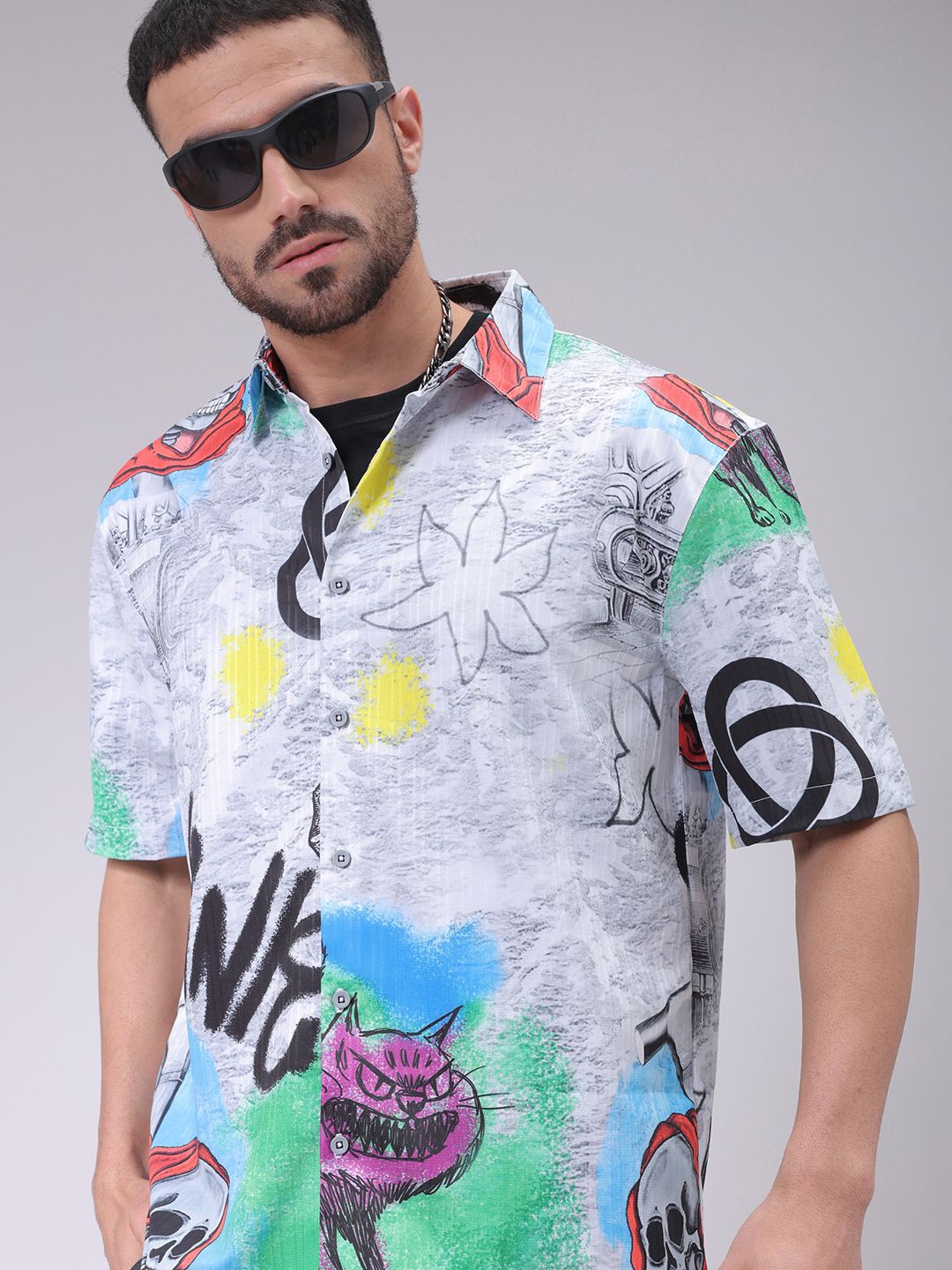The Indian Garage Co Men Cutaway Collar Conversational Printed Boxy Fit Resortwear Shirt, Grey
The Indian Garage Co Men Cutaway Collar Conversational Printed Boxy Fit Resortwear Shirt, Grey
