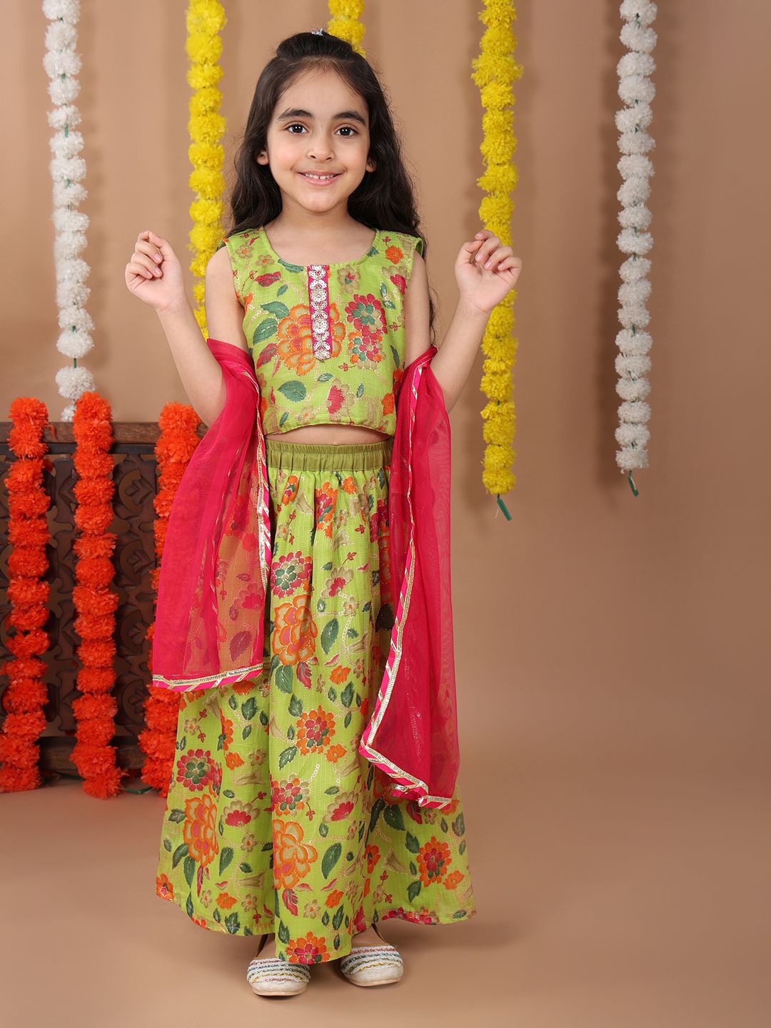 Here&Now X Kinder Kids Girls Printed Ready to Wear Cotton Lehenga & Blouse With Dupatta, Green
Here&Now X Kinder Kids Girls Printed Ready to Wear Cotton Lehenga & Blouse With Dupatta, Green