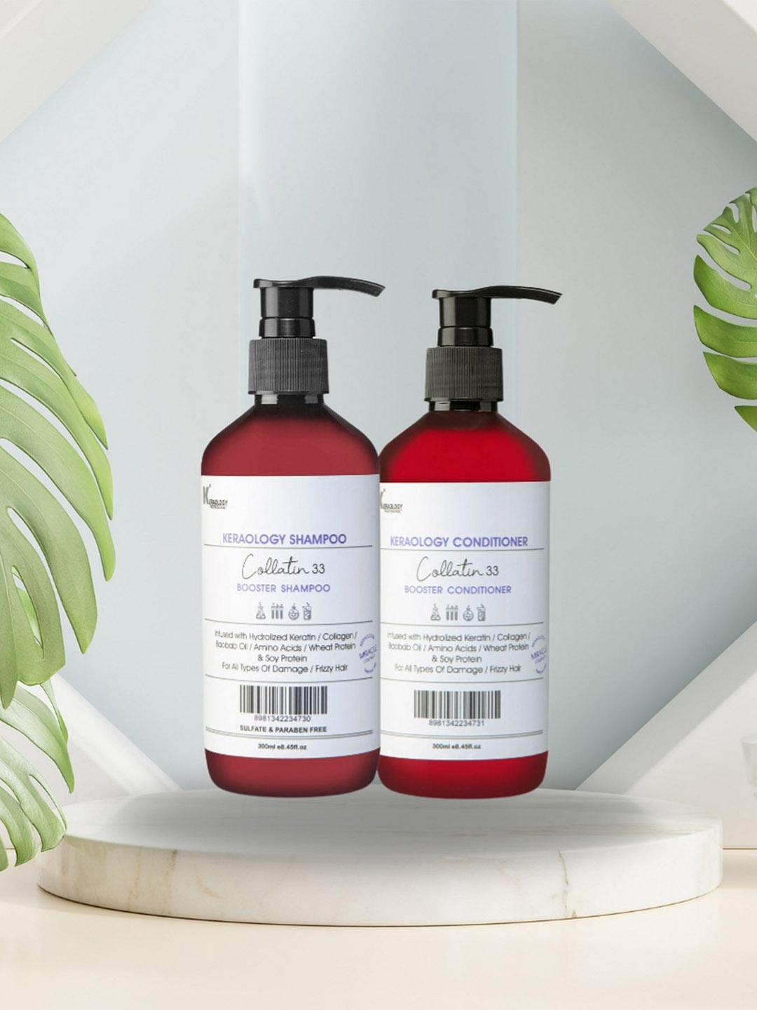 Keraology Set Of 2 Collatin 33 Booster Shampoo & Conditioner - 300 ml each, Off white
Keraology Set Of 2 Collatin 33 Booster Shampoo & Conditioner - 300 ml each, Off white