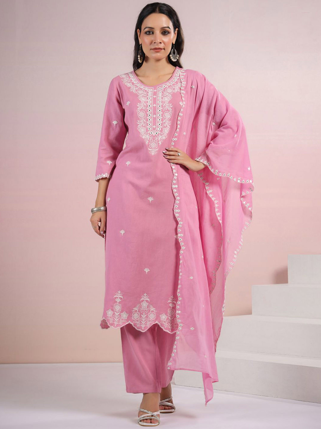Coordnord Embroidered Regular Pure Cotton Straight Kurta with Palazzos & Dupatta, Pink
Coordnord Embroidered Regular Pure Cotton Straight Kurta with Palazzos & Dupatta, Pink