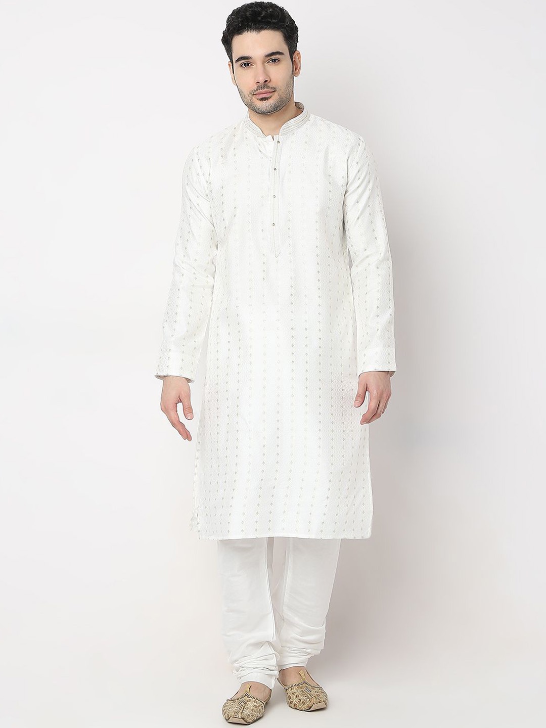 Ethnicity Ethnic Motifs Woven Design Mandarin Collar Zari Straight Kurta With Churidar, White
Ethnicity Ethnic Motifs Woven Design Mandarin Collar Zari Straight Kurta With Churidar, White