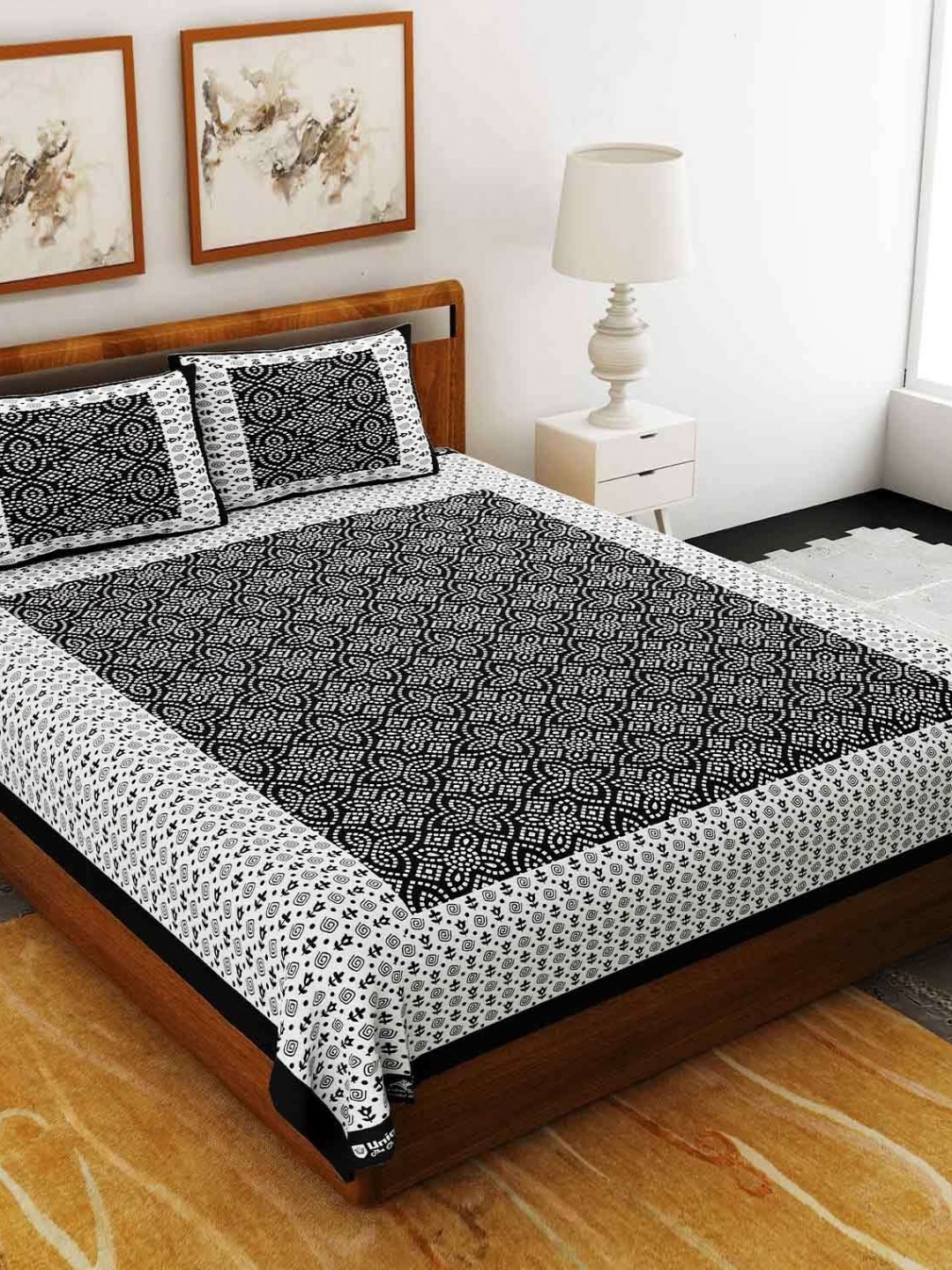 AYAT COLLECTION Black Ethnic Printed 144 TC Cotton Queen Bedsheet with 2 Pillow Covers
AYAT COLLECTION Black Ethnic Printed 144 TC Cotton Queen Bedsheet with 2 Pillow Covers