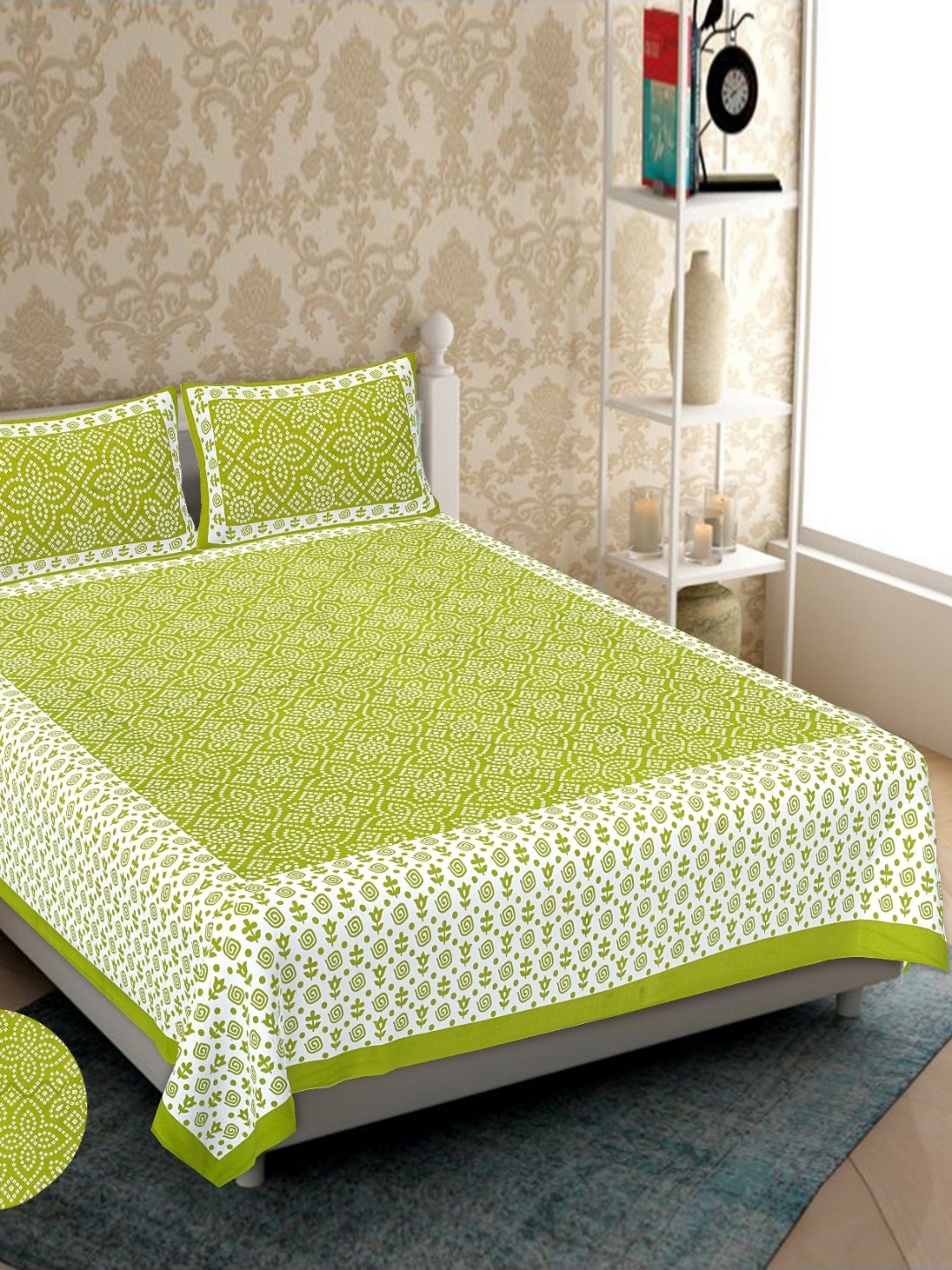 AYAT COLLECTION Green Ethnic Printed 144 TC Cotton Queen Bedsheet with 2 Pillow Covers
AYAT COLLECTION Green Ethnic Printed 144 TC Cotton Queen Bedsheet with 2 Pillow Covers