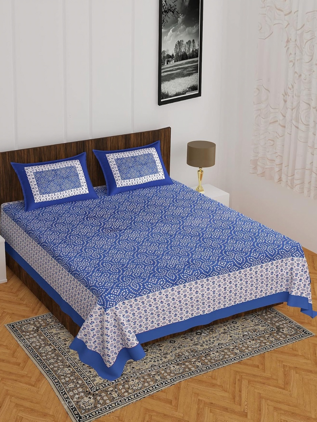 AYAT COLLECTION Blue & White Ethnic Motifs 144 TC Queen Bedsheet With 2 Pillow Covers
AYAT COLLECTION Blue & White Ethnic Motifs 144 TC Queen Bedsheet With 2 Pillow Covers