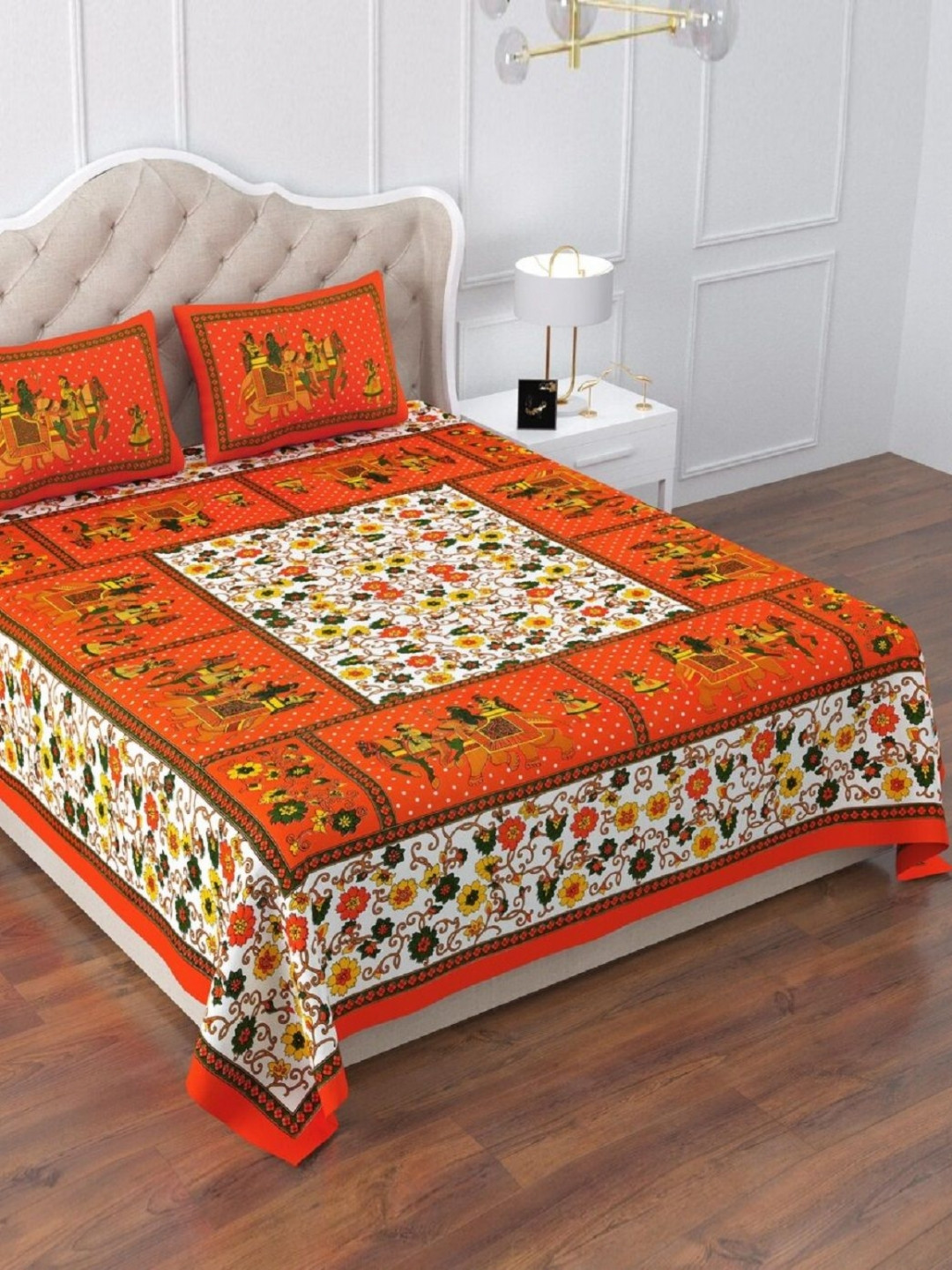AYAT COLLECTION Orange Ethnic Printed 144 TC Cotton Queen Bedsheet with 2 Pillow Covers
AYAT COLLECTION Orange Ethnic Printed 144 TC Cotton Queen Bedsheet with 2 Pillow Covers