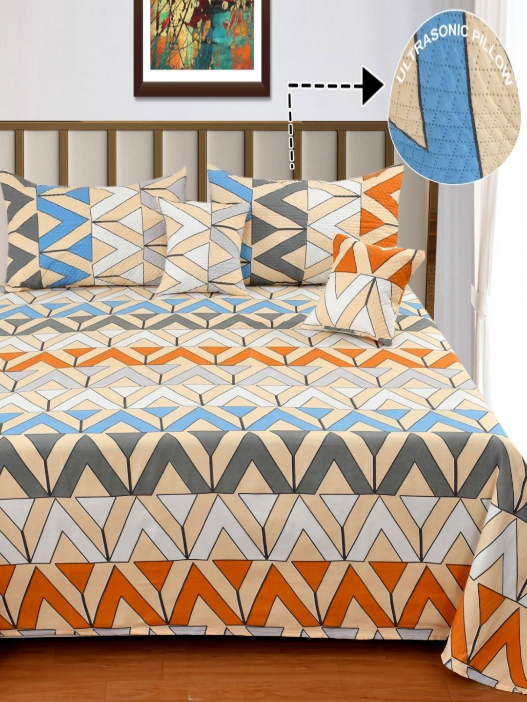 NCS Cream & Blue Geometric Printed Cotton 300 TC Queen Bedsheet with 2 Pillow Covers
NCS Cream & Blue Geometric Printed Cotton 300 TC Queen Bedsheet with 2 Pillow Covers