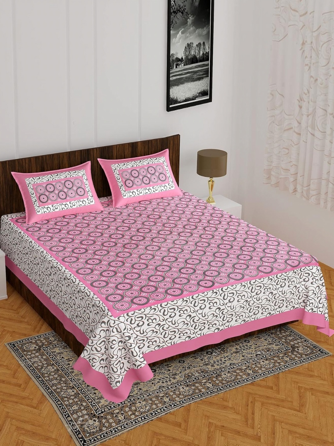 AYAT COLLECTION Pink Geometric Printed 144 TC Cotton Queen Bedsheet with 2 Pillow Covers
AYAT COLLECTION Pink Geometric Printed 144 TC Cotton Queen Bedsheet with 2 Pillow Covers