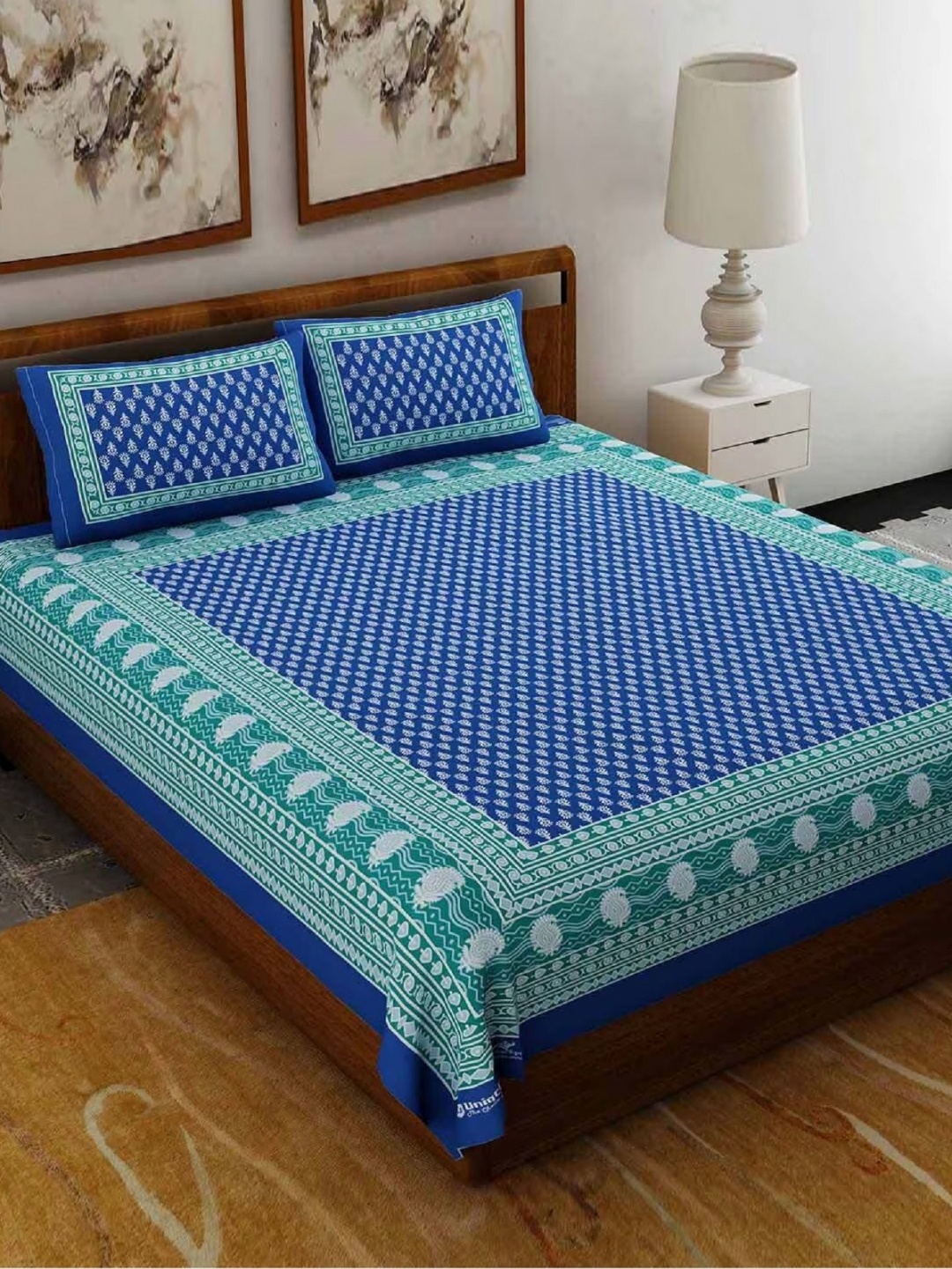 AYAT COLLECTION Blue Ethnic Printed 144 TC Cotton Queen Bedsheet with 2 Pillow Covers
AYAT COLLECTION Blue Ethnic Printed 144 TC Cotton Queen Bedsheet with 2 Pillow Covers