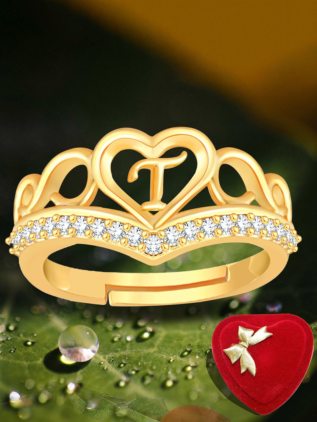 Heer Collection Gold Plated American Diamond Studded Alphabet T Adjustable Finger Ring
Heer Collection Gold Plated American Diamond Studded Alphabet T Adjustable Finger Ring