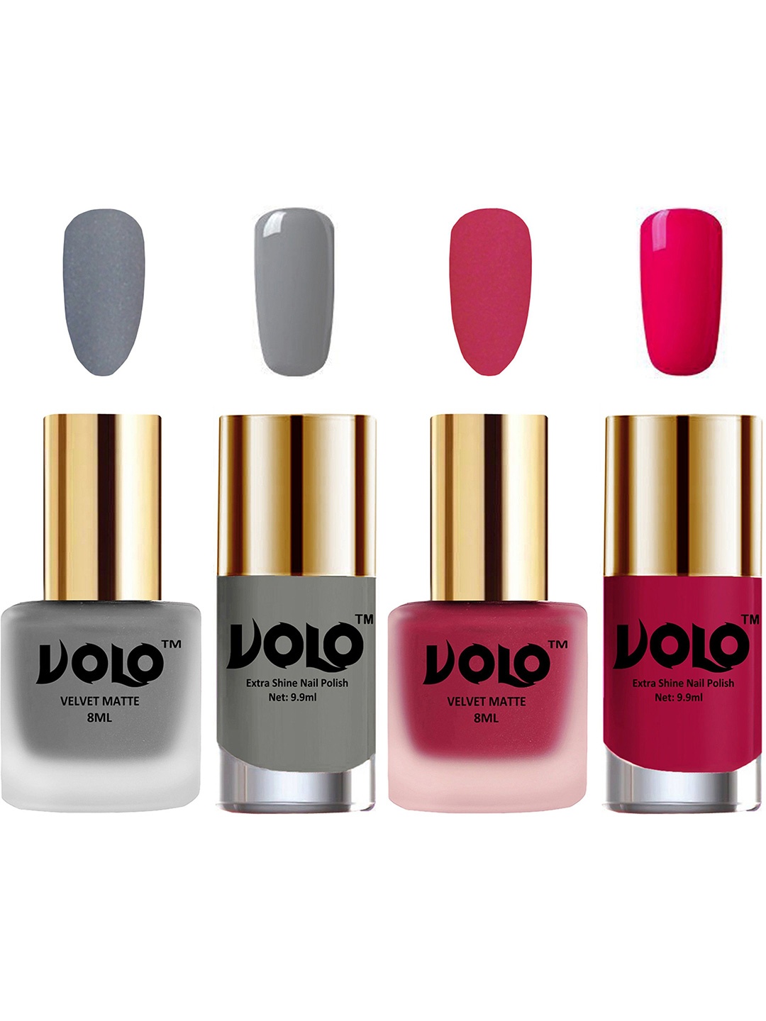 VOLO Set Of 4 Velvet Matte & Extra Shine Nail Polish -8 ml&9.9 ml Each Shade- 20-43-41-53, Pink
VOLO Set Of 4 Velvet Matte & Extra Shine Nail Polish -8 ml&9.9 ml Each Shade- 20-43-41-53, Pink