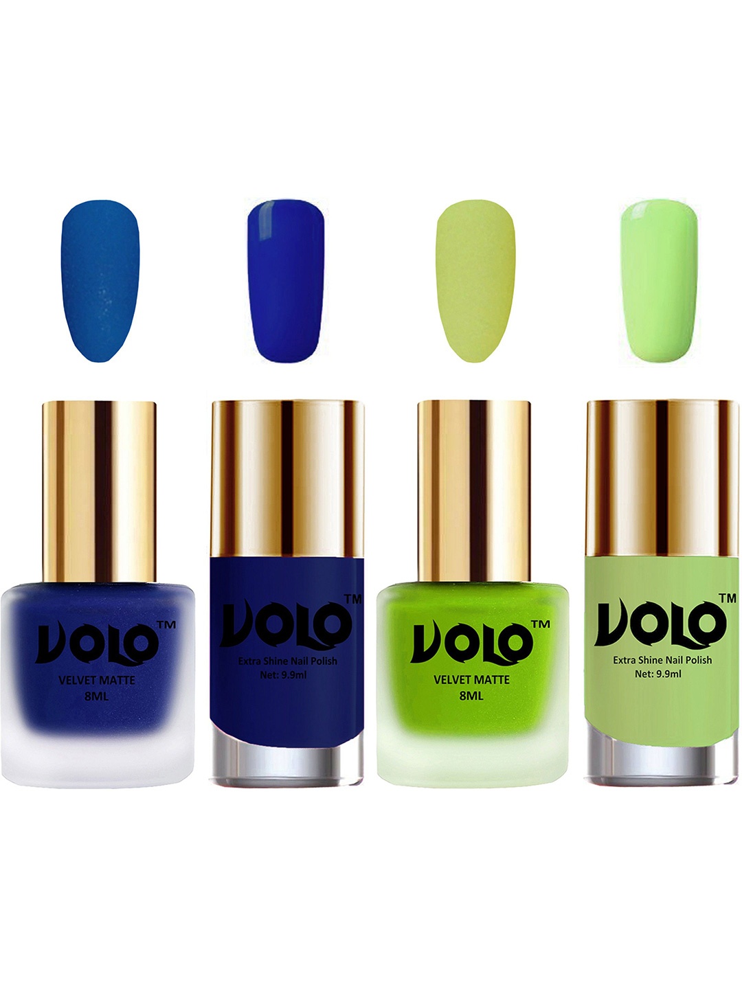 VOLO Set Of 4 Velvet Matte & Extra Shine Nail Polish - 8 ml Each - 19 - 39 - 66 - 28, Green
VOLO Set Of 4 Velvet Matte & Extra Shine Nail Polish - 8 ml Each - 19 - 39 - 66 - 28, Green