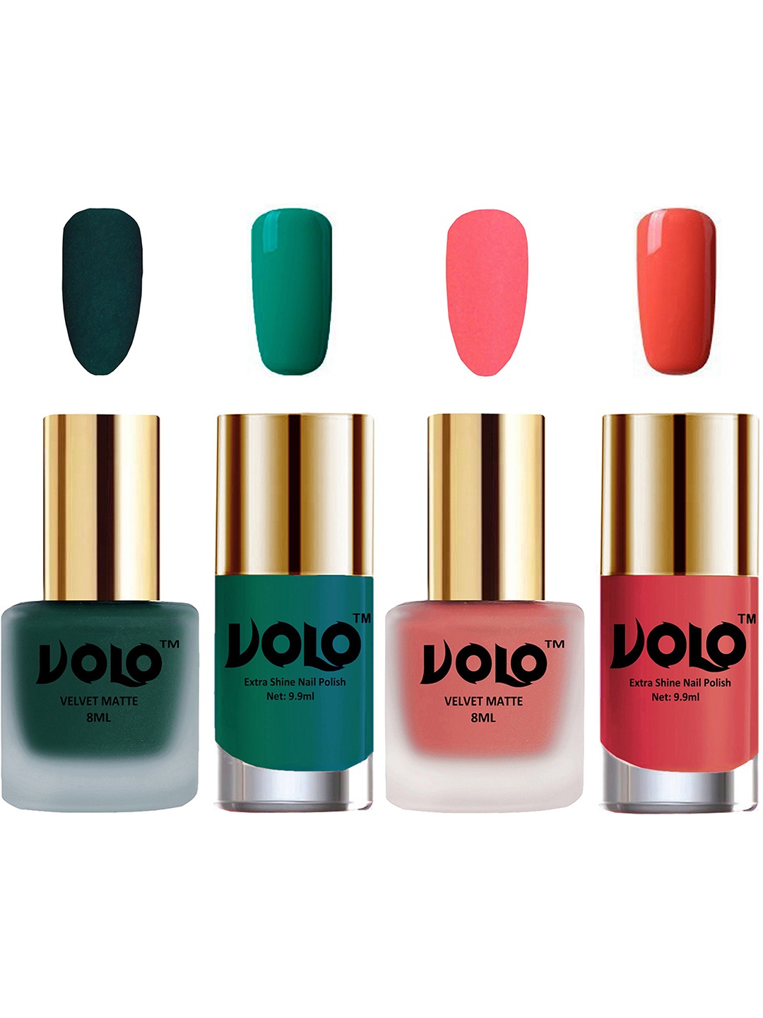 VOLO Set Of 4 Velvet Matte & Extra Shine Nail Polish - 8 ml Each - 12 - 41 - 26 - 49, Green
VOLO Set Of 4 Velvet Matte & Extra Shine Nail Polish - 8 ml Each - 12 - 41 - 26 - 49, Green
